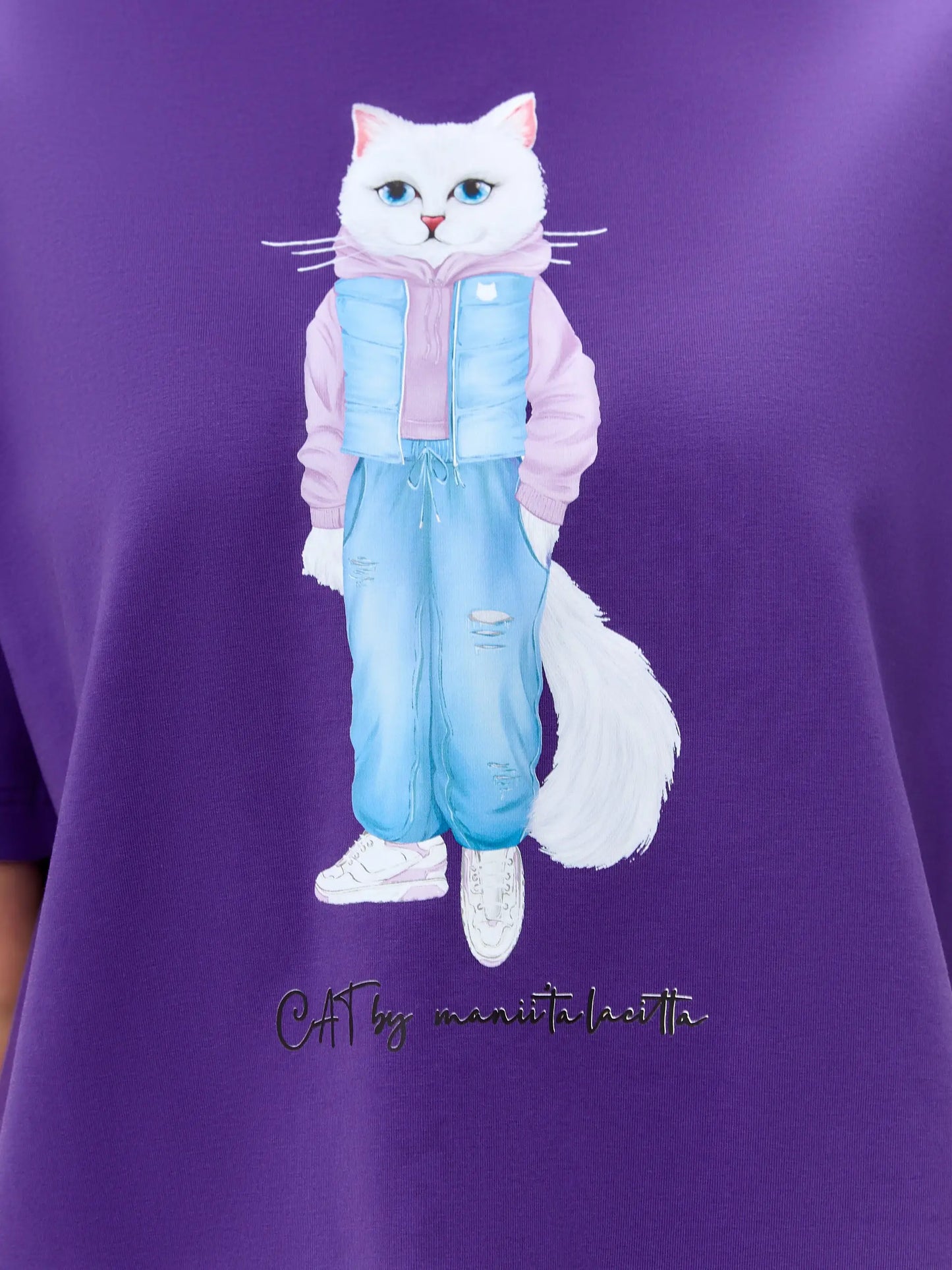 Purple Printed T-shirt WALKING CAT - T-shirt