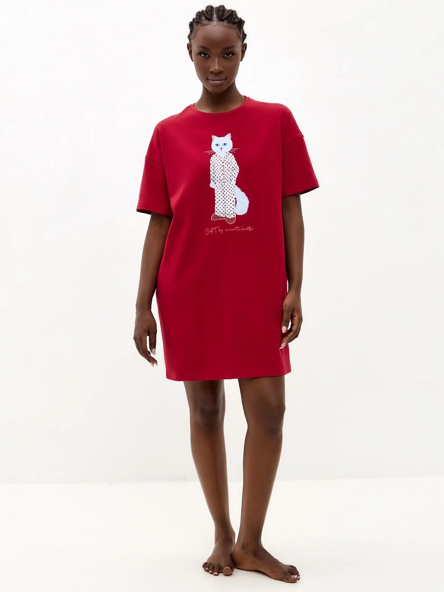 Red oversized t-shirt pajamas cat - Funny Cat Loungewear | For Cat Lovers | CAT by maniita lacitta