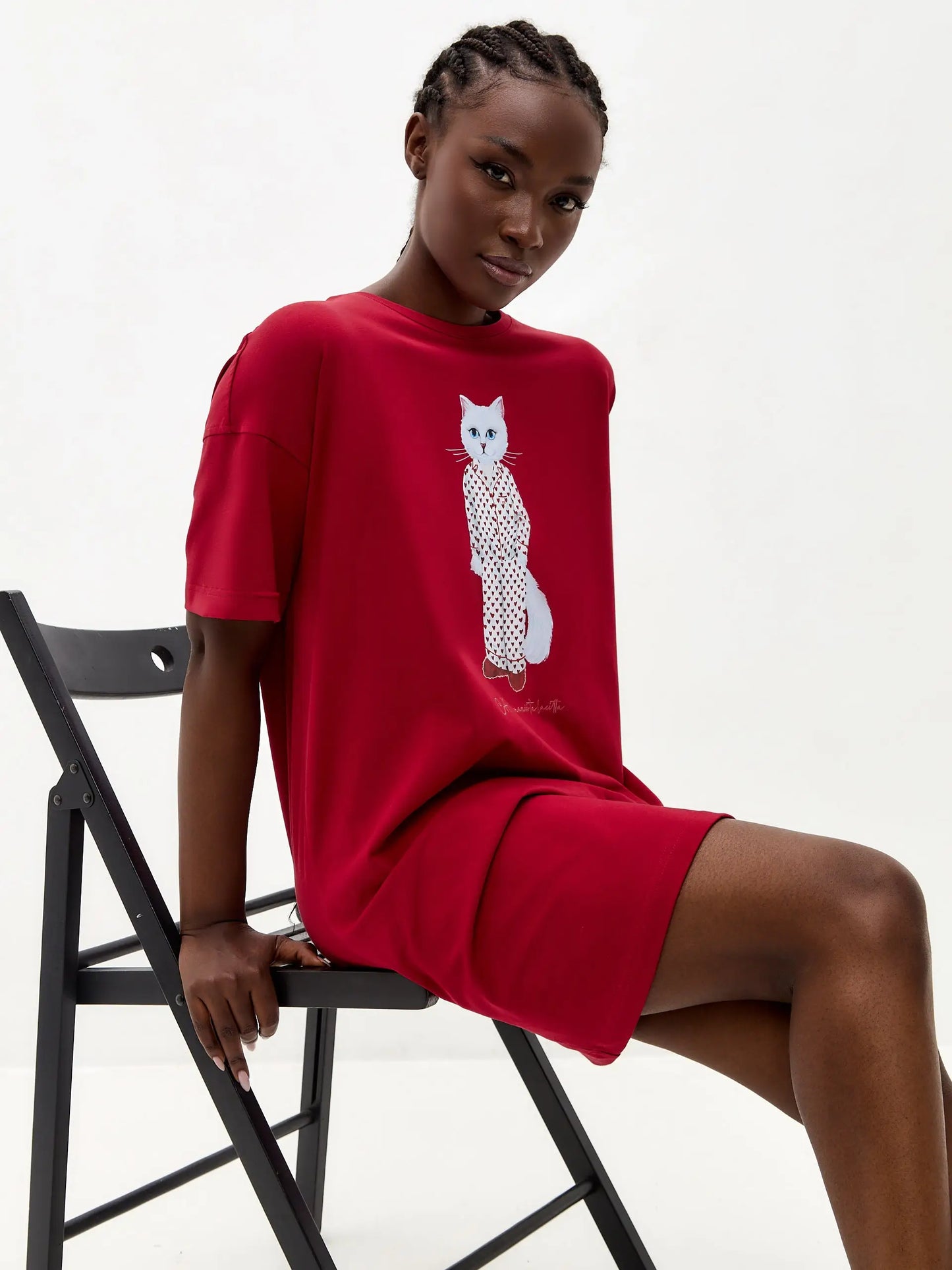 Red oversized t-shirt pajamas cat - Funny Cat Loungewear | For Cat Lovers | CAT by maniita lacitta