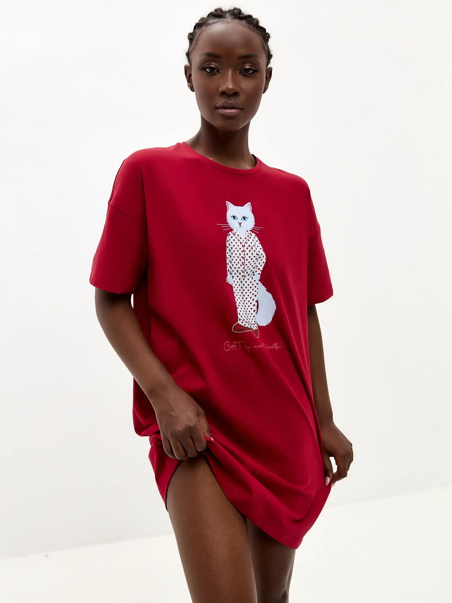 Red oversized t-shirt pajamas cat - Funny Cat Loungewear | For Cat Lovers | CAT by maniita lacitta