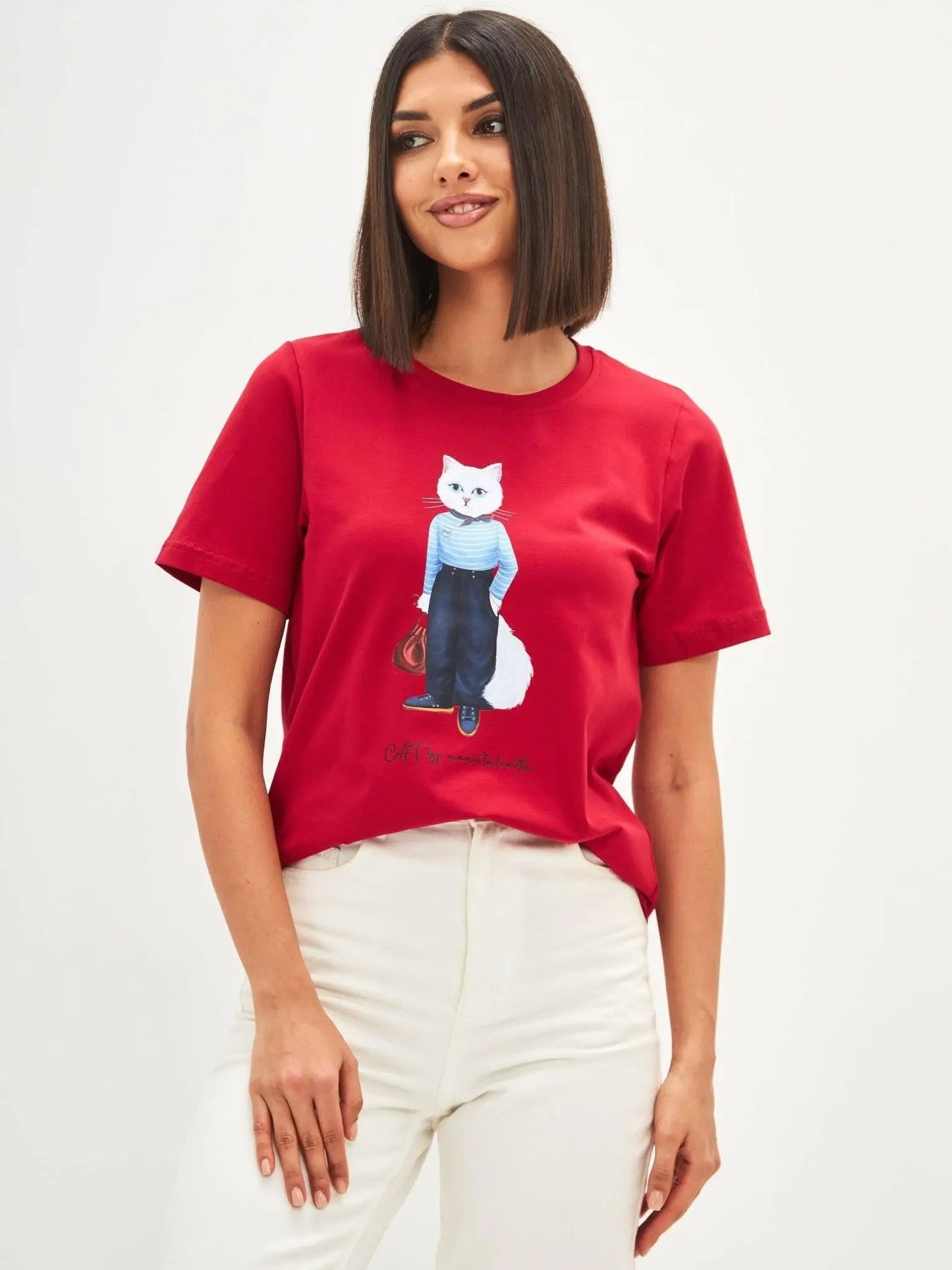 Red printed t-shirt mariner cat - Funny Cat T-shirt | For Cat Lovers | CAT by maniita lacitta