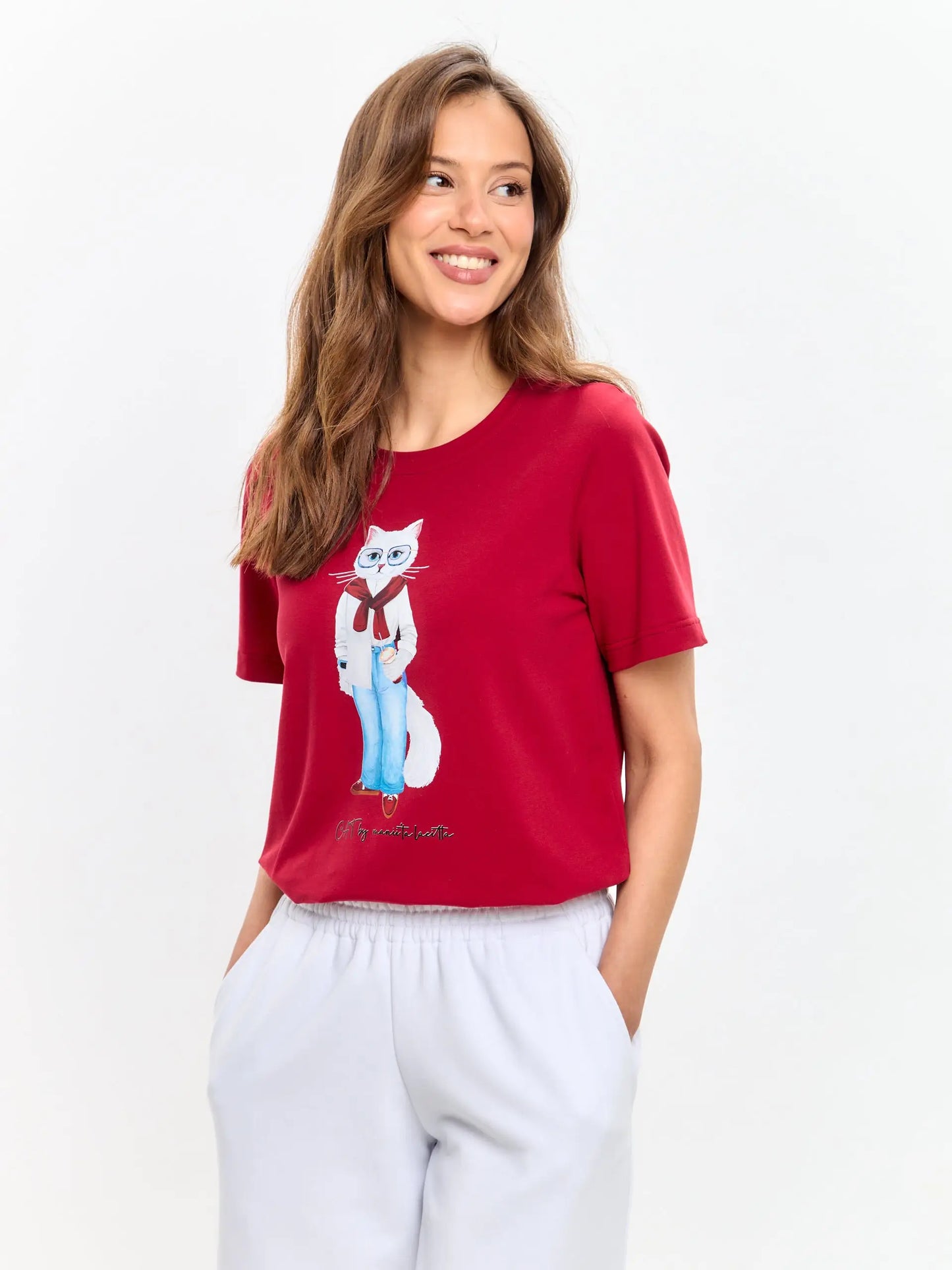 Red t-shirt coffee cat - Funny Cat T-shirt | For Cat Lovers | CAT by maniita lacitta