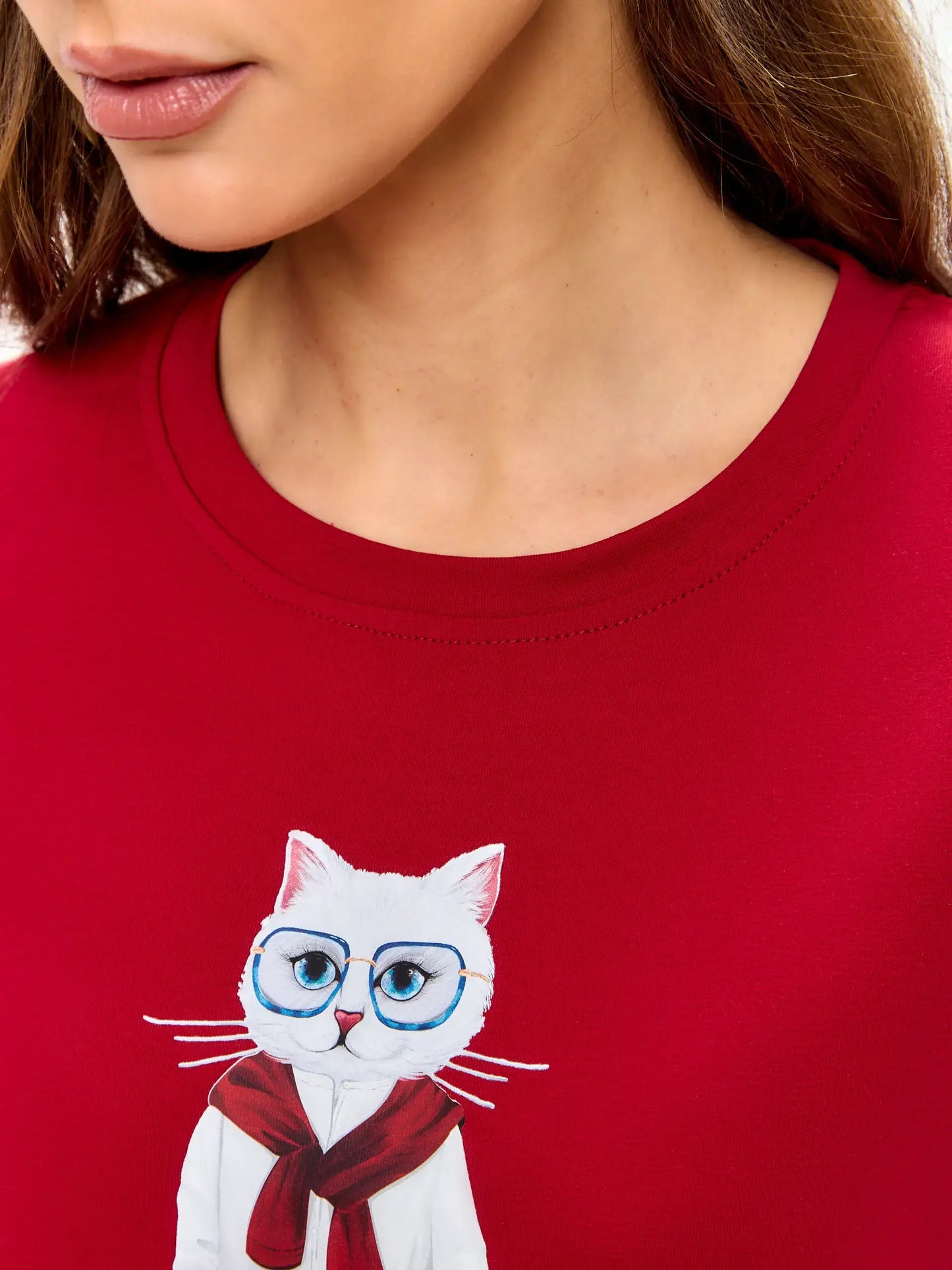 Red Printed T-shirt COFFEE CAT - T-shirt