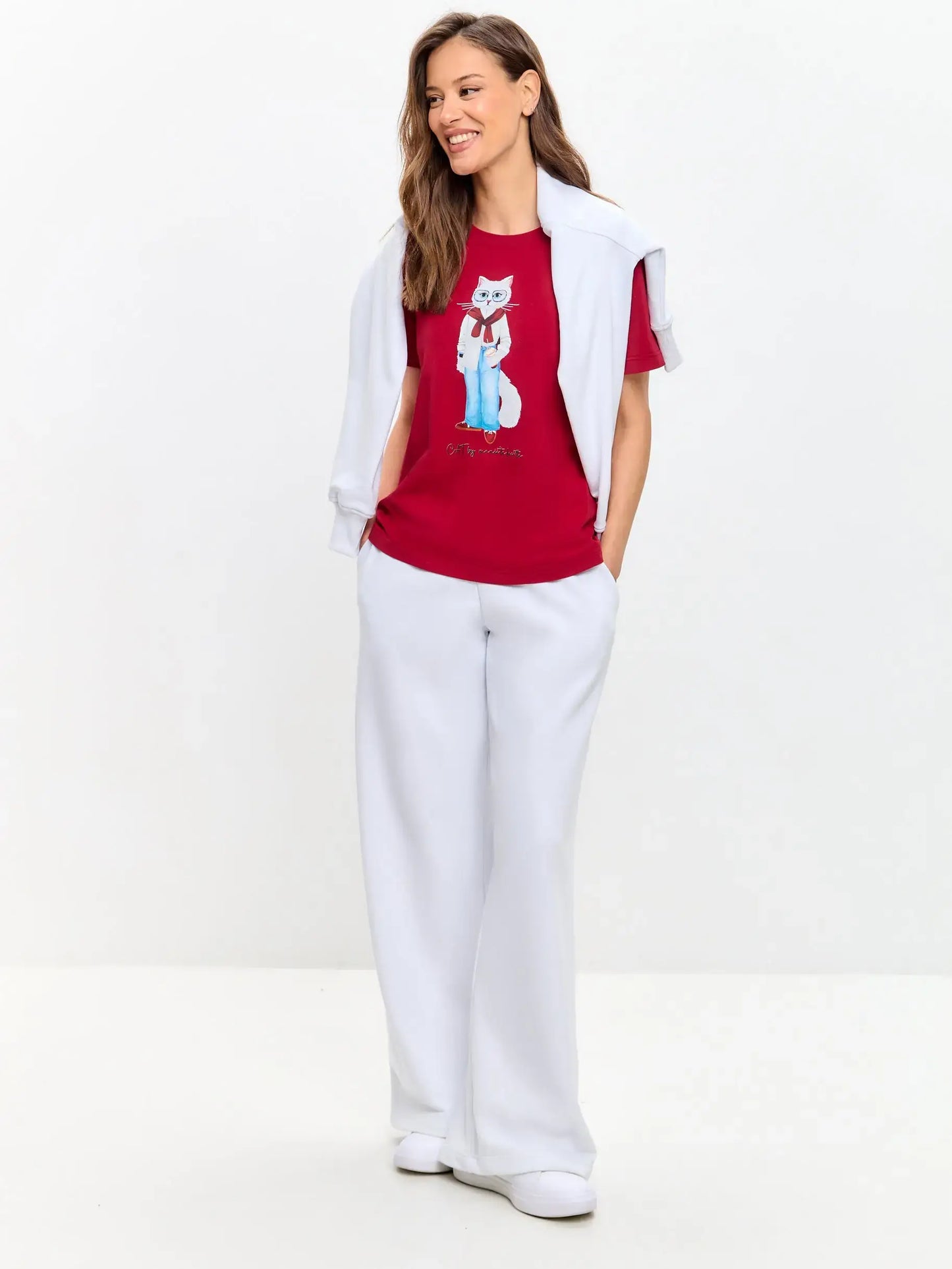 Red Printed T-shirt COFFEE CAT - T-shirt