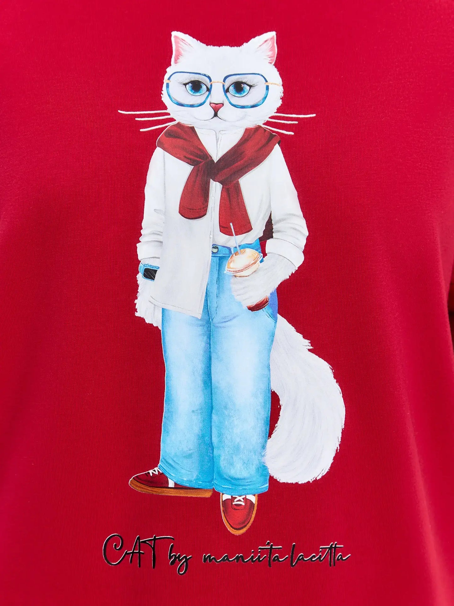 Red Printed T-shirt COFFEE CAT - T-shirt
