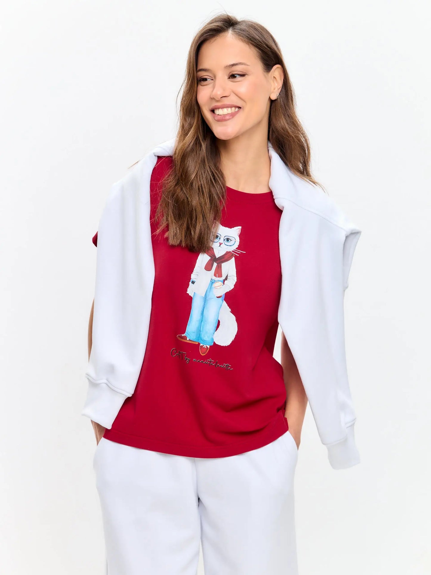 Red t-shirt coffee cat - Funny Cat T-shirt | For Cat Lovers | CAT by maniita lacitta
