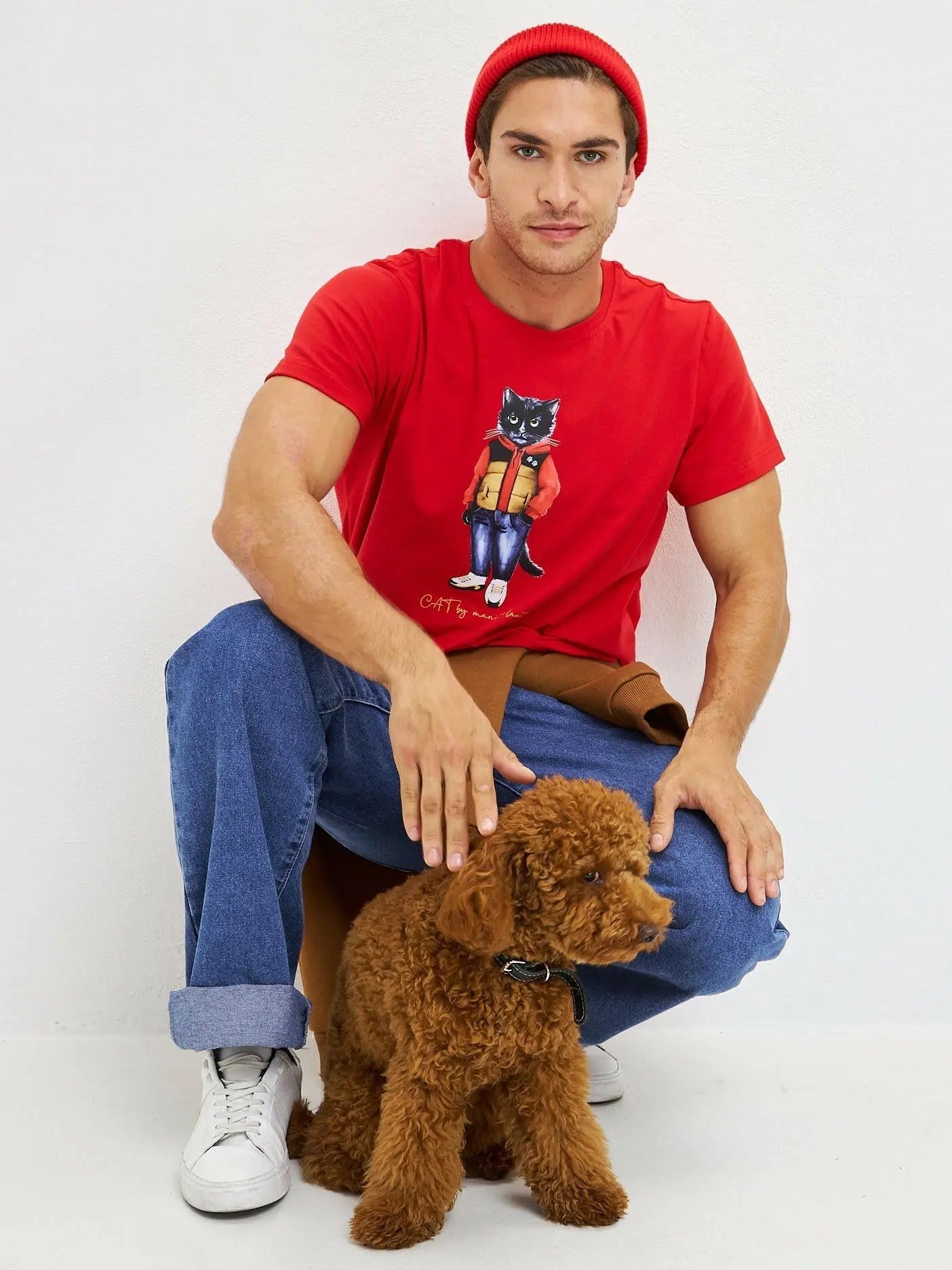 Red t-shirt sport casual cat - Funny Cat T-shirt | For Cat Lovers | CAT by maniita lacitta