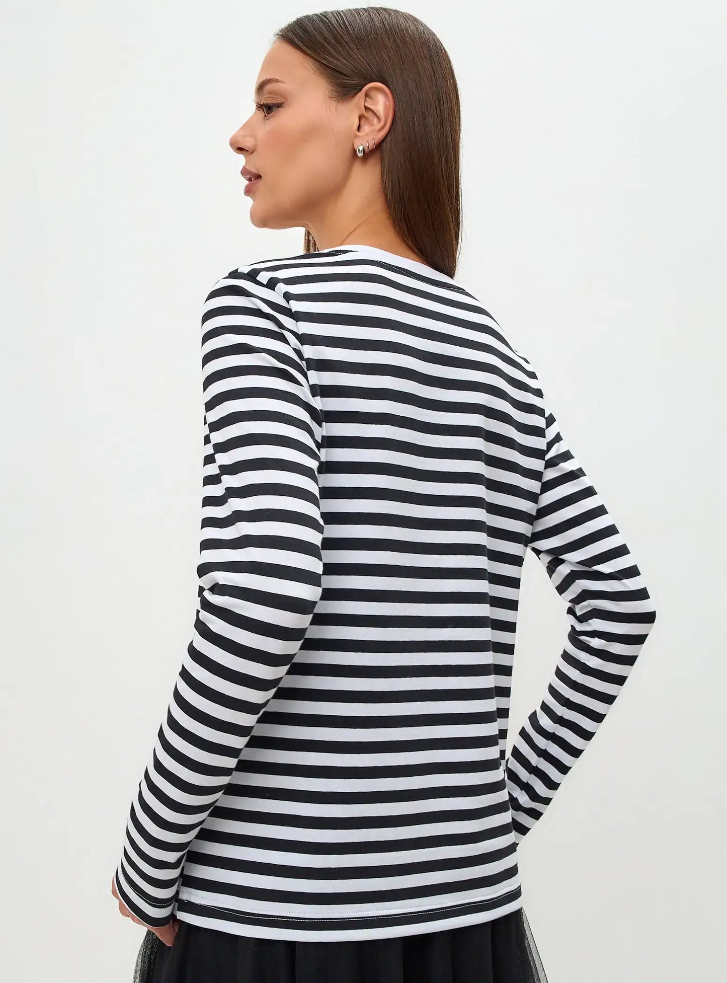 Set: women’s long sleeve striped with white cat and black tulle skirt - Funny Cat | For Cat Lovers | CAT by maniita