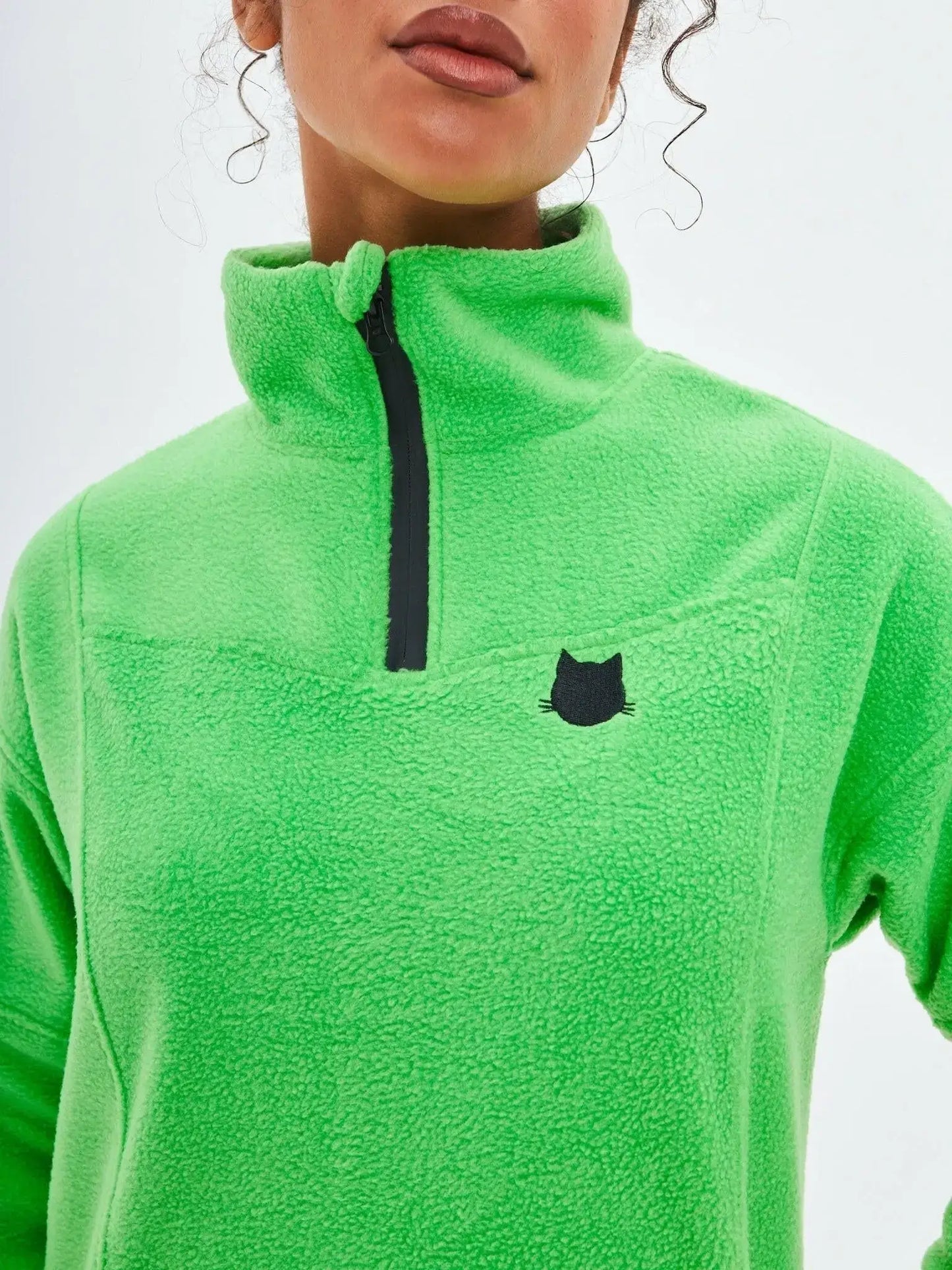 Sport set: bright green fleece sweatshirt & black women’s leggins - Funny Cat | For Cat Lovers | CAT by maniita lacitta
