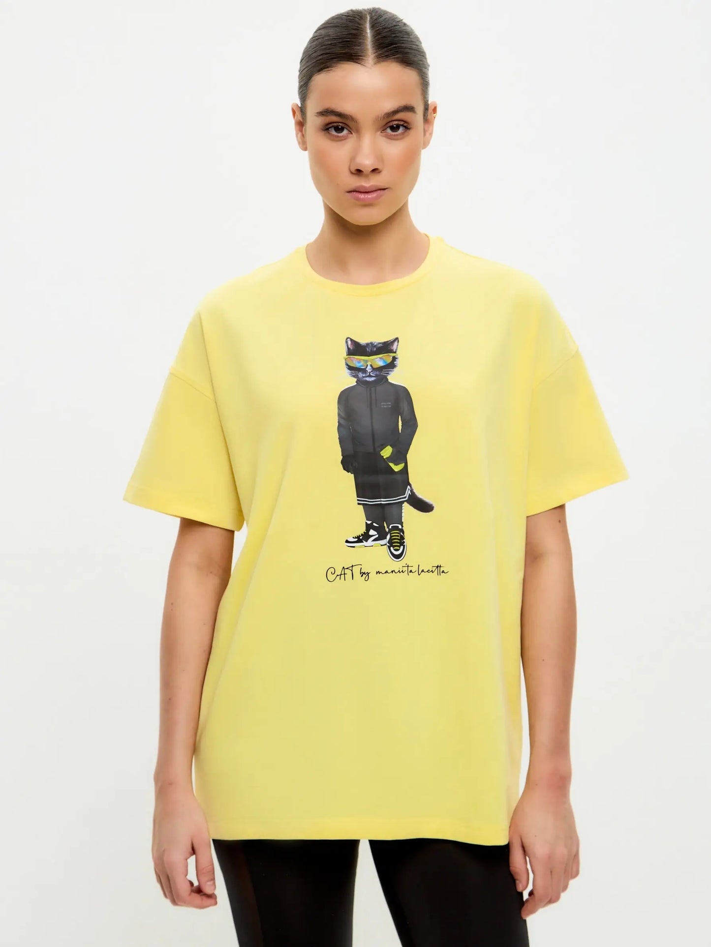 Sport set: leggins and yellow oversized t-shirt sport cat - Funny Cat | For Cat Lovers | CAT by maniita lacitta