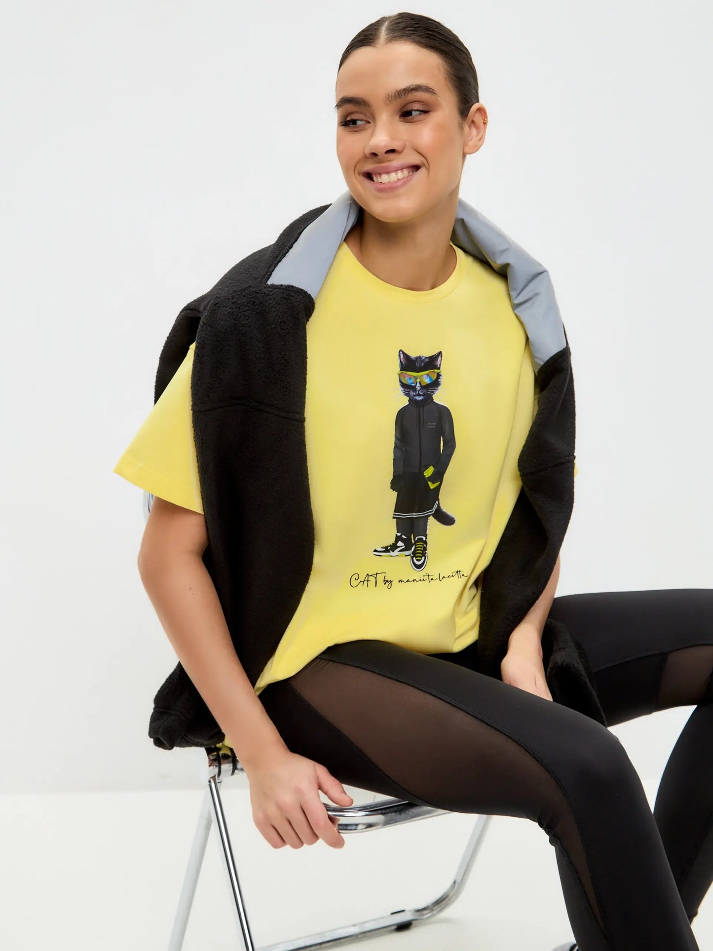 Sport set: leggins and yellow oversized t-shirt sport cat - Funny Cat | For Cat Lovers | CAT by maniita lacitta