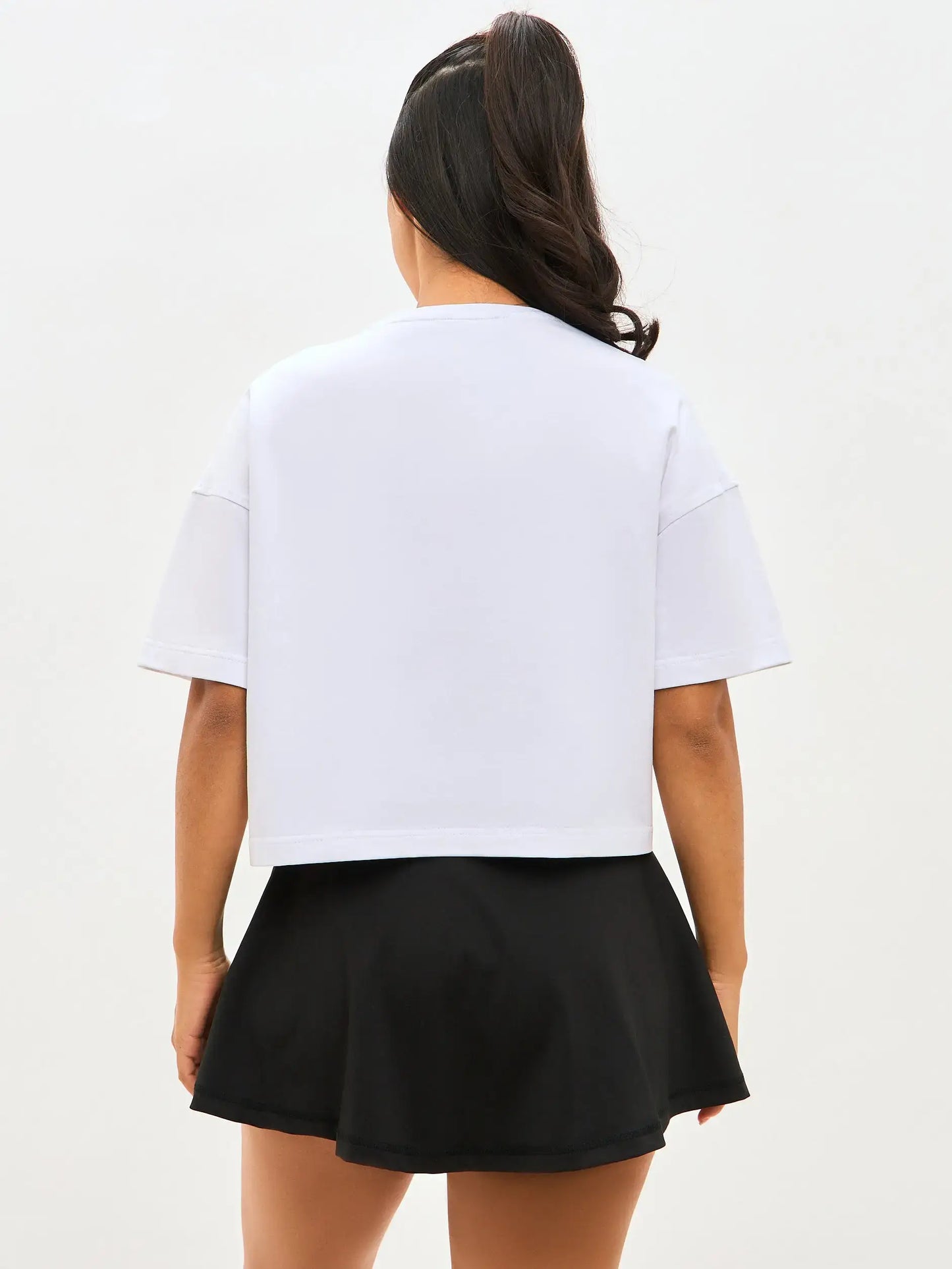 Sport set: white short oversized t-shirt sport cat & black women’s sport skorts - Funny Cat | For Cat Lovers | CAT