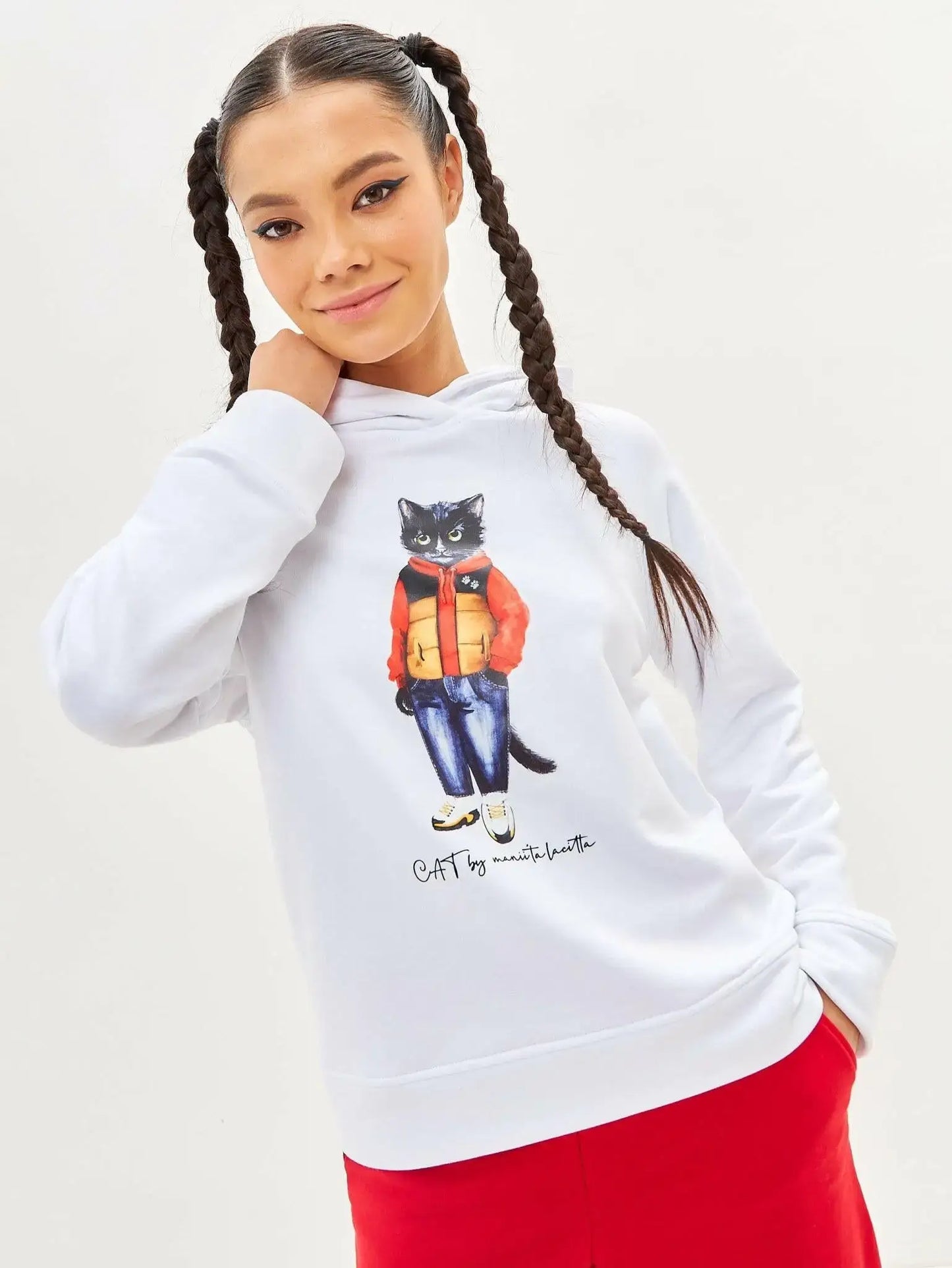 White hoodie sport casual cat - Funny Cat Hoodie & sweatshirt | For Cat Lovers | CAT by maniita