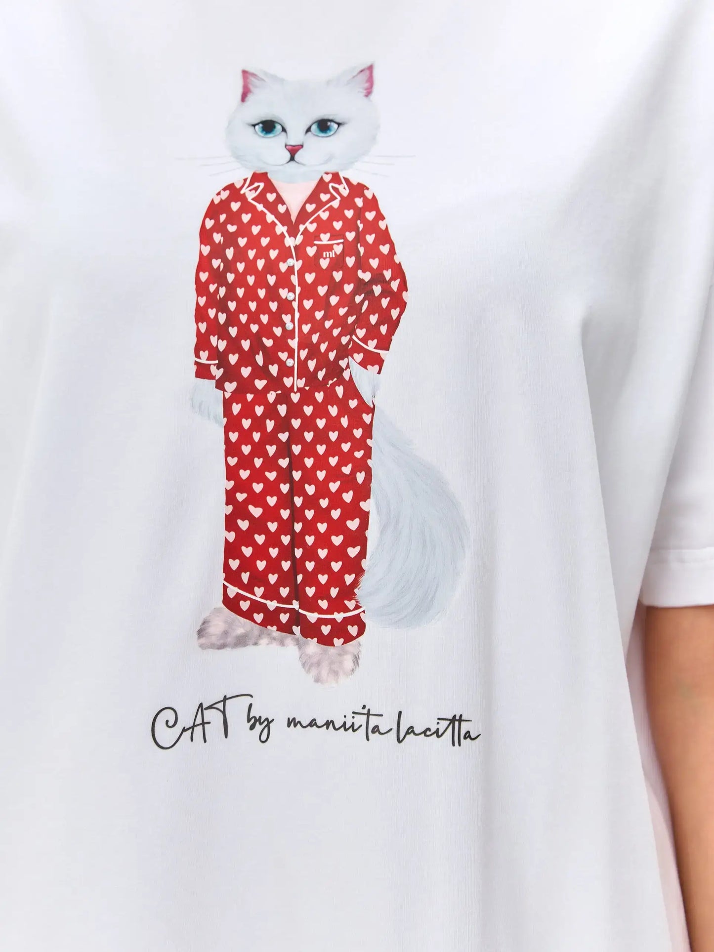 White oversized t-shirt pajamas cat - Funny Cat Loungewear | For Cat Lovers | CAT by maniita lacitta