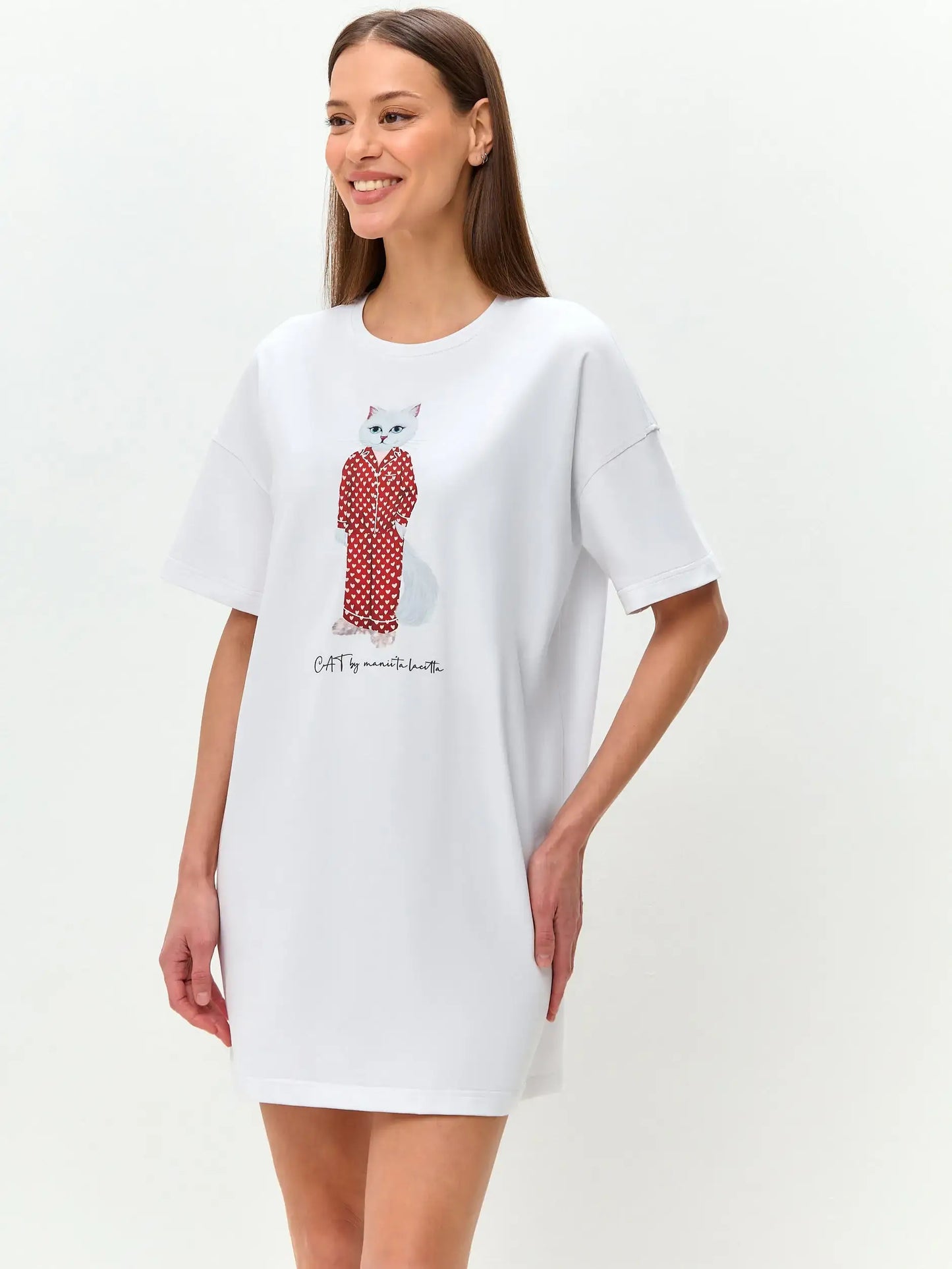 White oversized t-shirt pajamas cat - Funny Cat Loungewear | For Cat Lovers | CAT by maniita lacitta