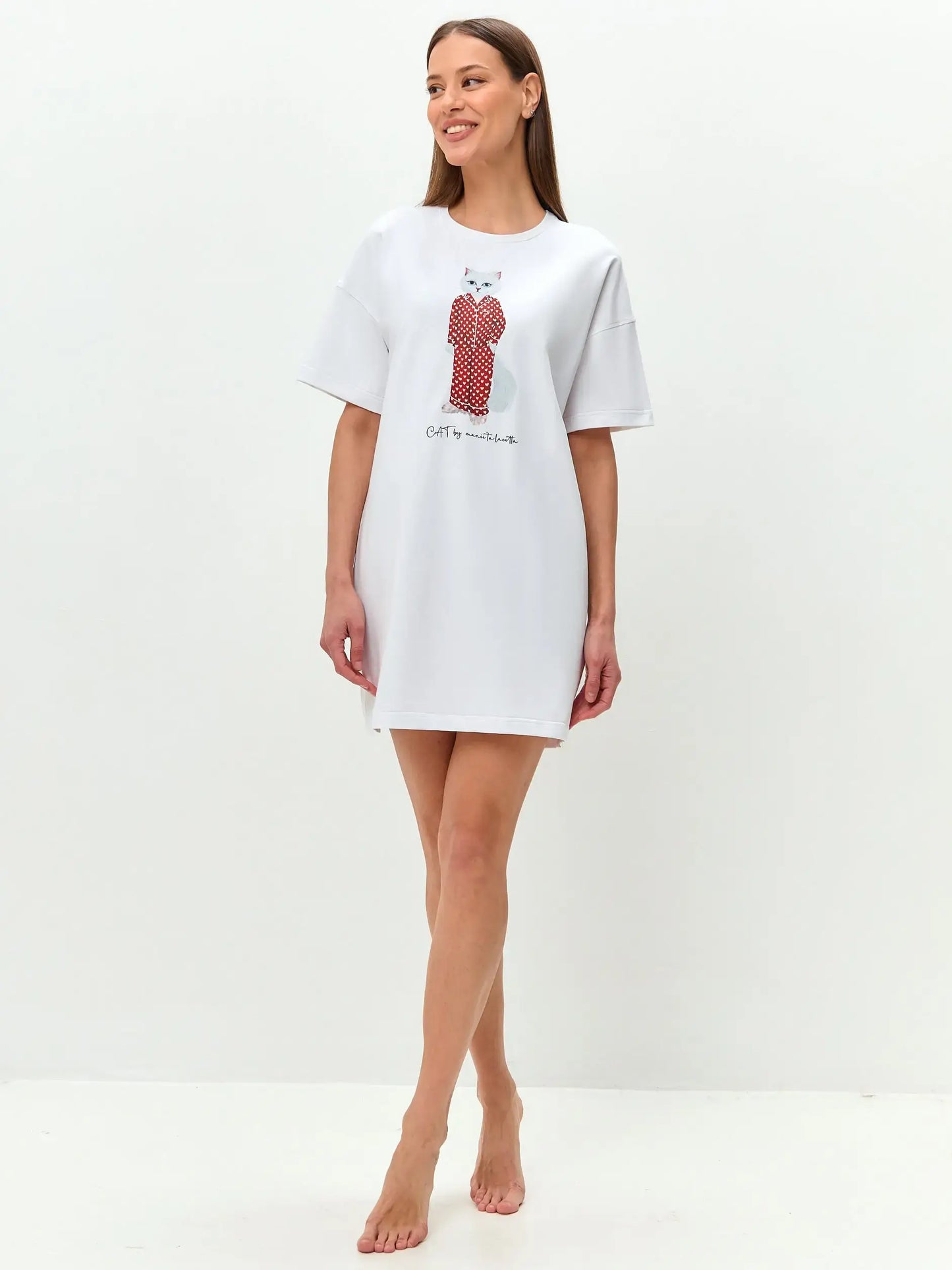White oversized t-shirt pajamas cat - Funny Cat Loungewear | For Cat Lovers | CAT by maniita lacitta