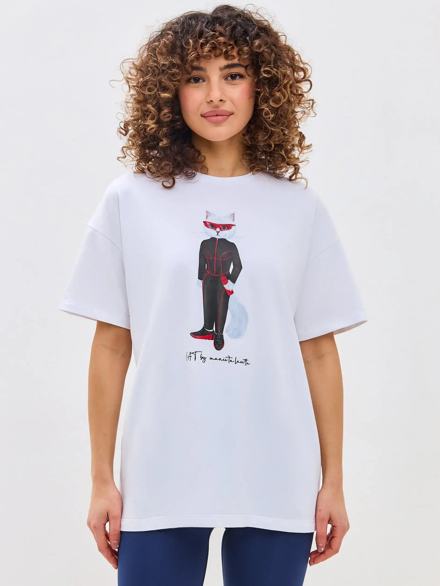White oversized t-shirt sport cat - Funny Cat T-shirt | For Cat Lovers | CAT by maniita lacitta