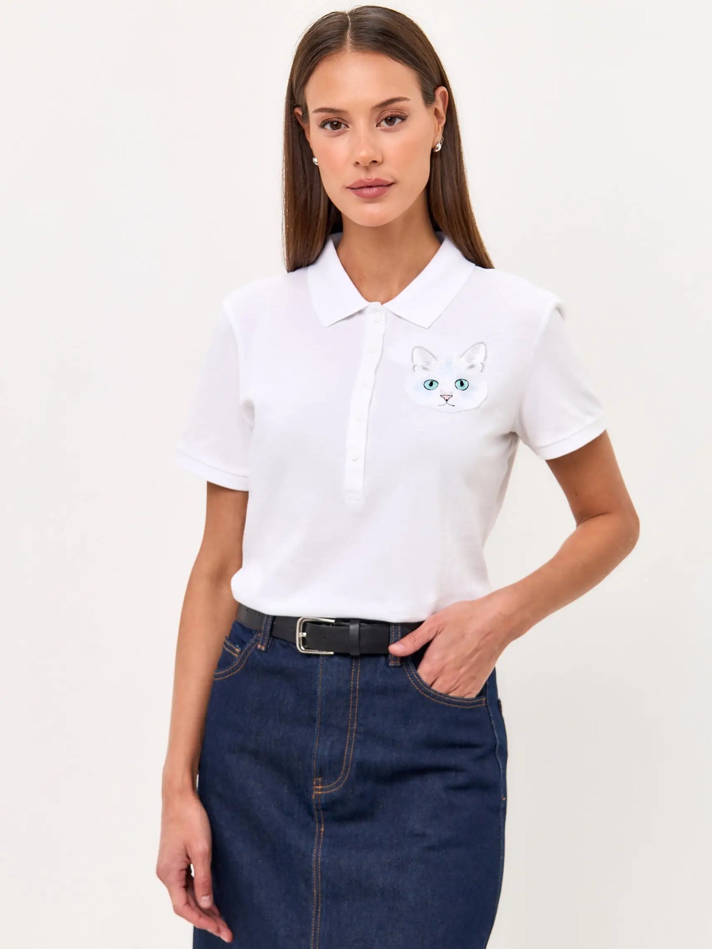 White polo t-shirt cat - Funny Cat Polo t-shirt & dress | For Cat Lovers | CAT by maniita