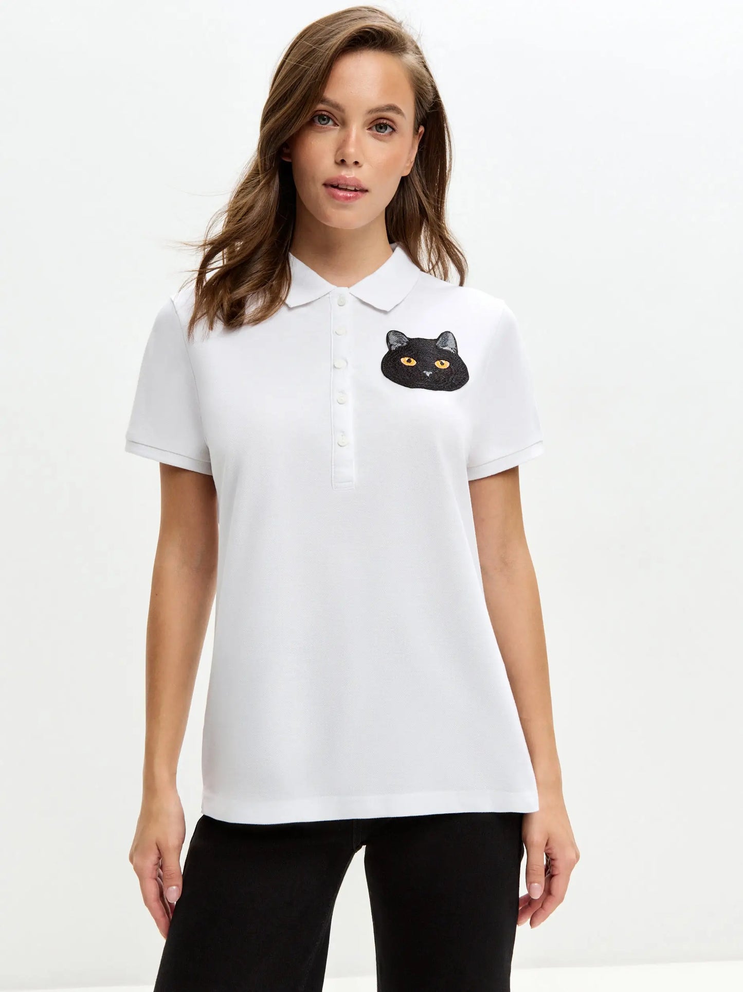 White polo t-shirt cat - Funny Cat Polo t-shirt & dress | For Cat Lovers | CAT by maniita