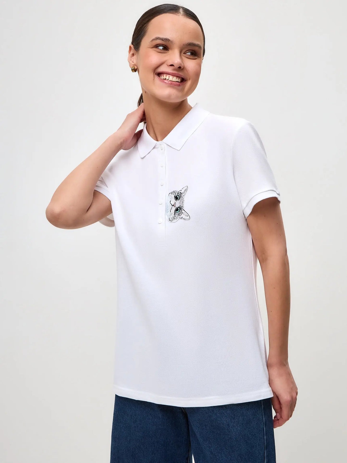 White polo t-shirt cat - Funny Cat Polo t-shirt & dress | For Cat Lovers | CAT by maniita