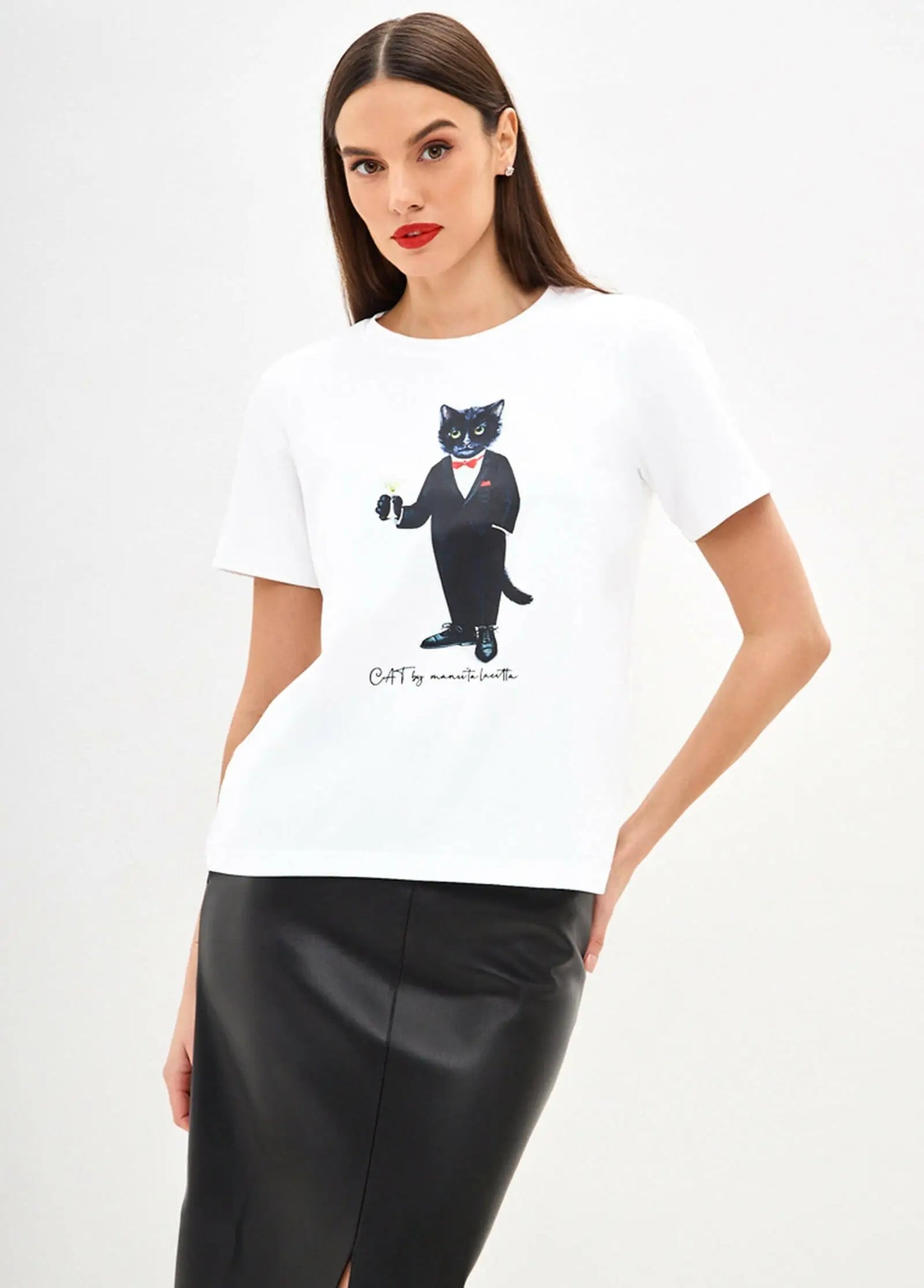 White printed t-shirt dandy cat - Funny Cat T-shirt | For Cat Lovers | CAT by maniita lacitta