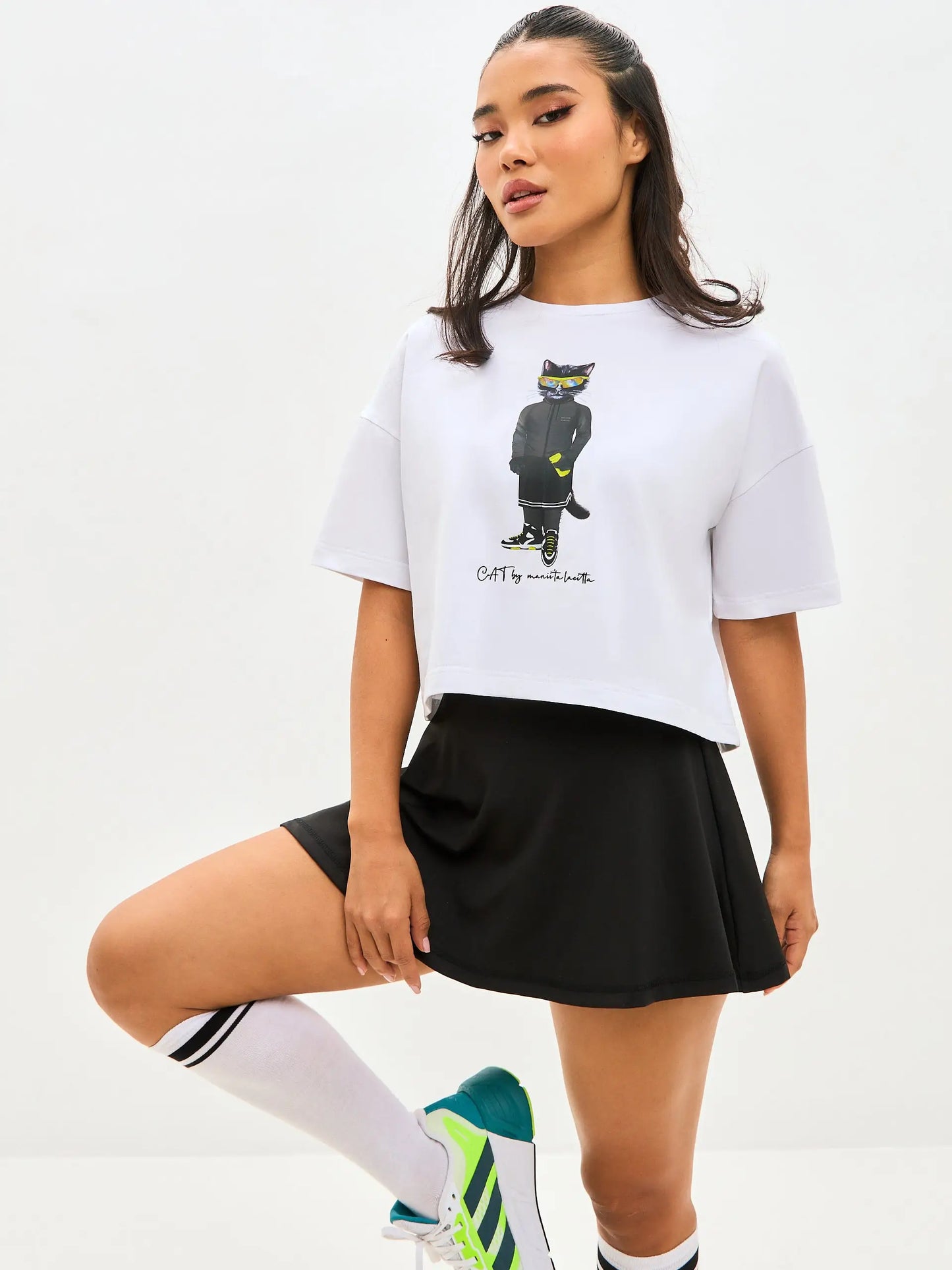 White short oversized t-shirt sport cat - Funny Cat T-shirt | For Cat Lovers | CAT by maniita lacitta