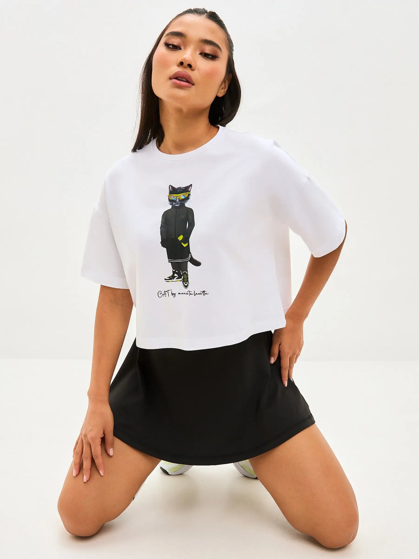 White short oversized t-shirt sport cat - Funny Cat T-shirt | For Cat Lovers | CAT by maniita lacitta