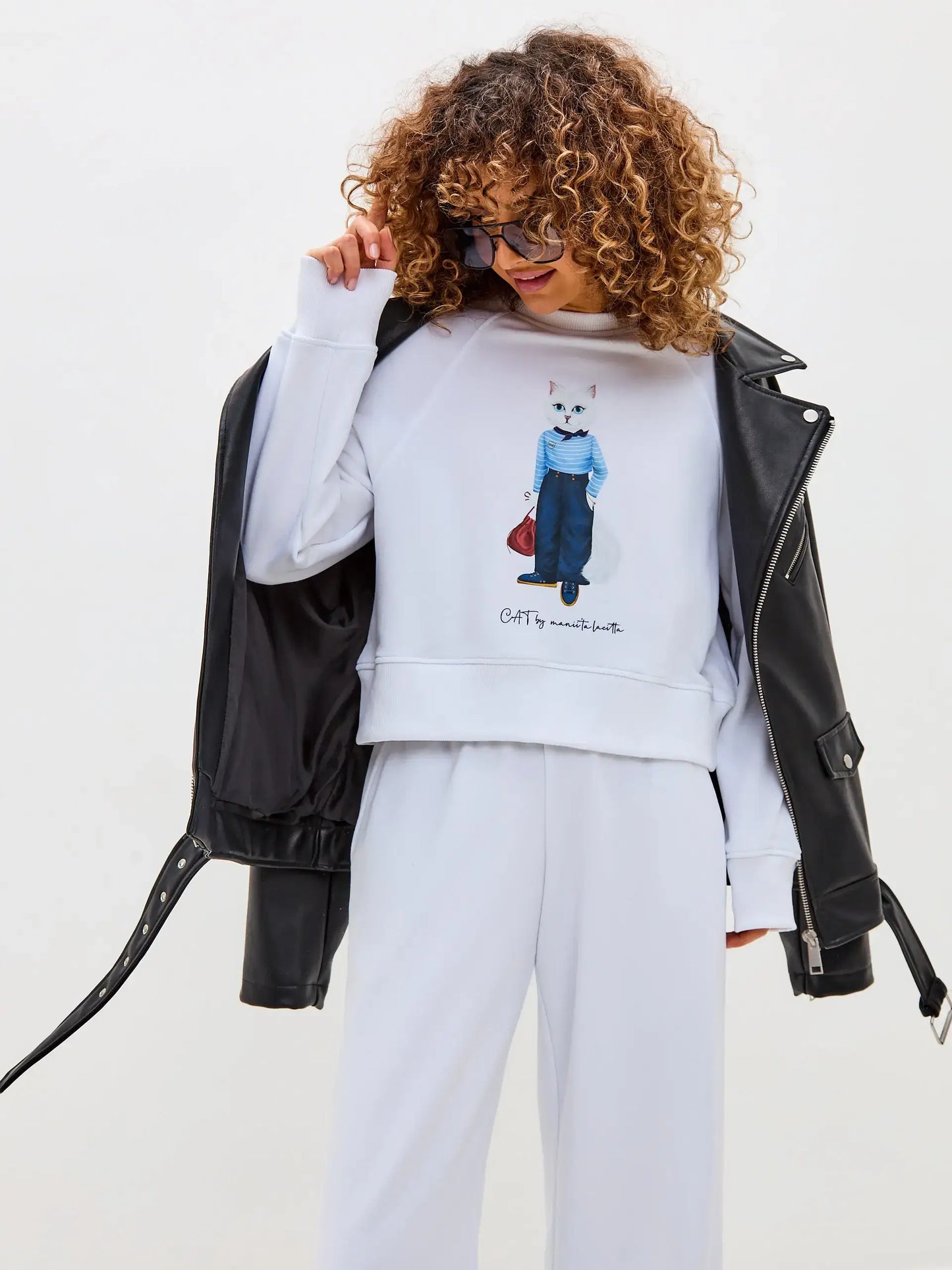 White Printed Sweatshirt MARINER CAT - Hoodie & sweatshirt