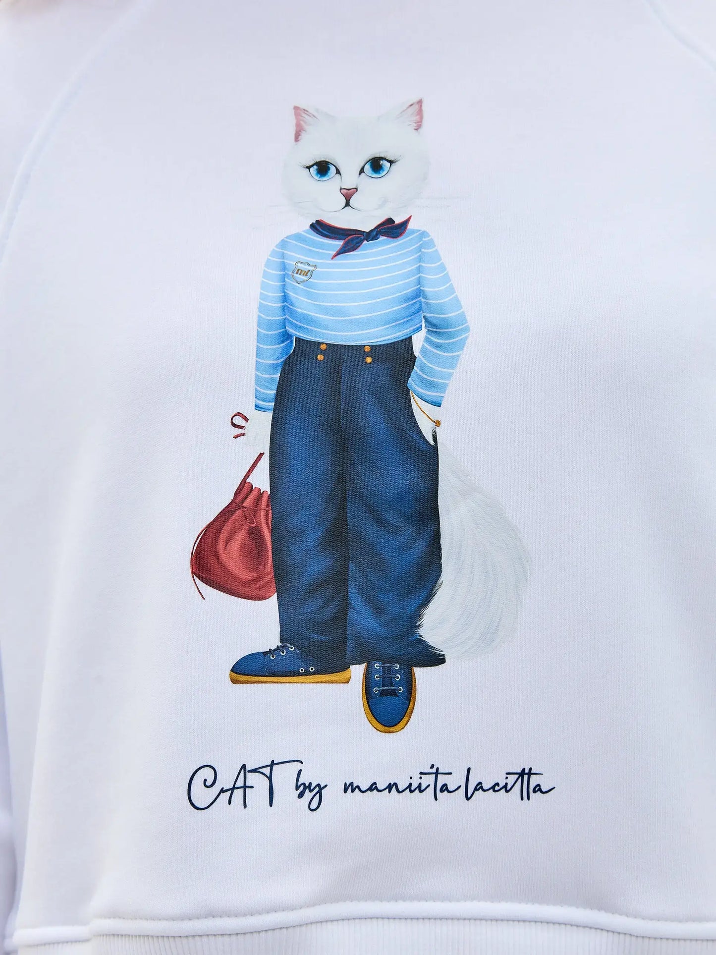 White Printed Sweatshirt MARINER CAT - Hoodie & sweatshirt