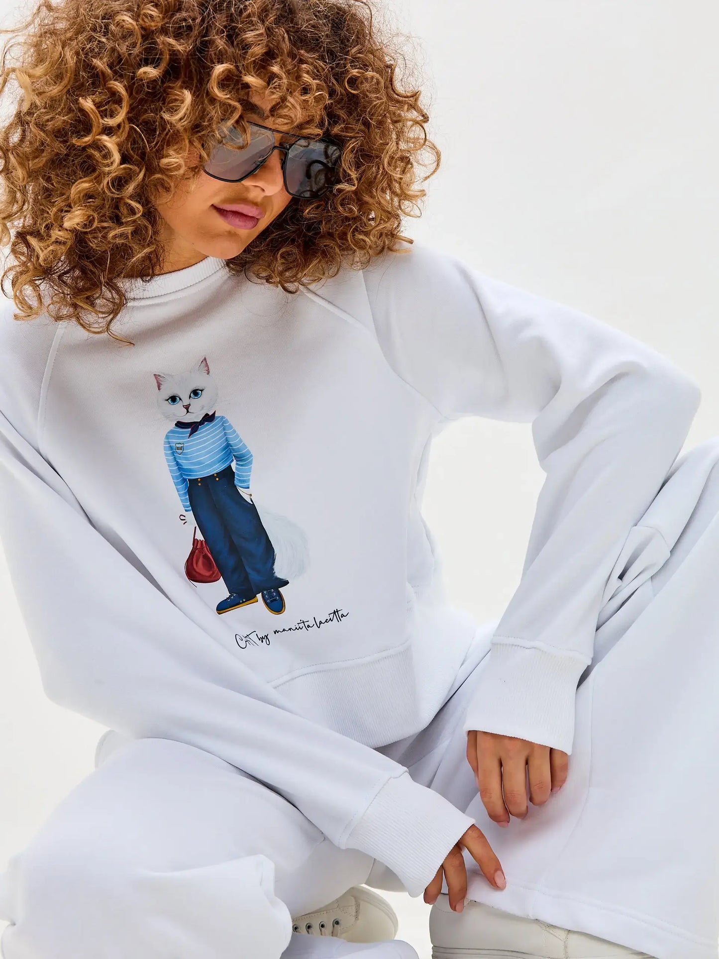 White Printed Sweatshirt MARINER CAT - Hoodie & sweatshirt
