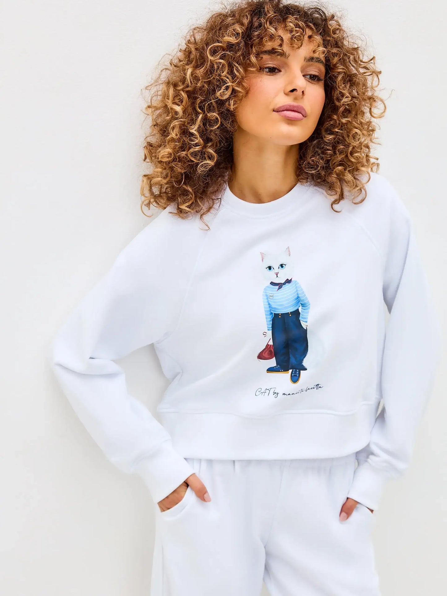 White Printed Sweatshirt MARINER CAT - Hoodie & sweatshirt