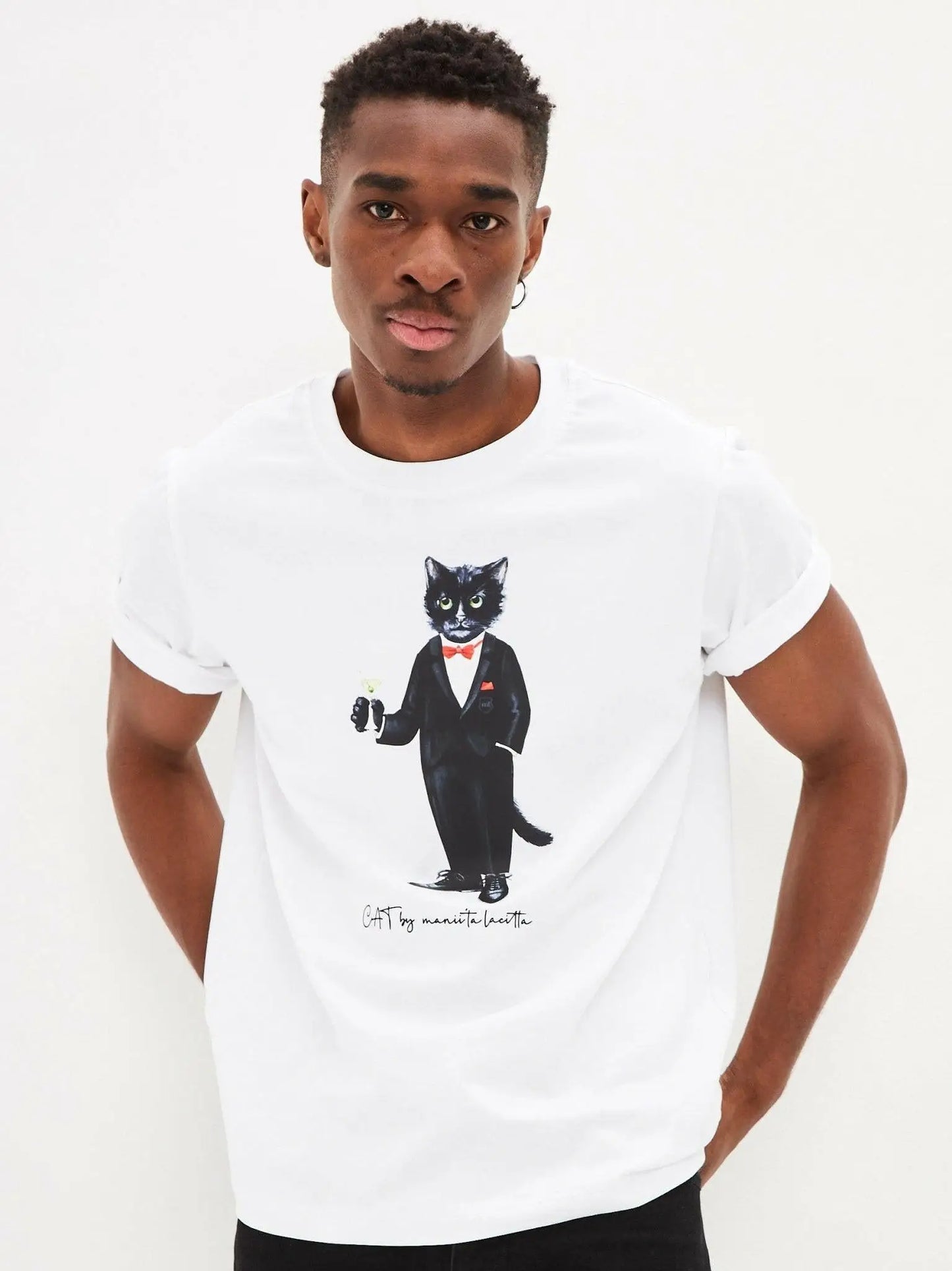 White t-shirt dandy cat - Funny Cat T-shirt | For Cat Lovers | CAT by maniita lacitta