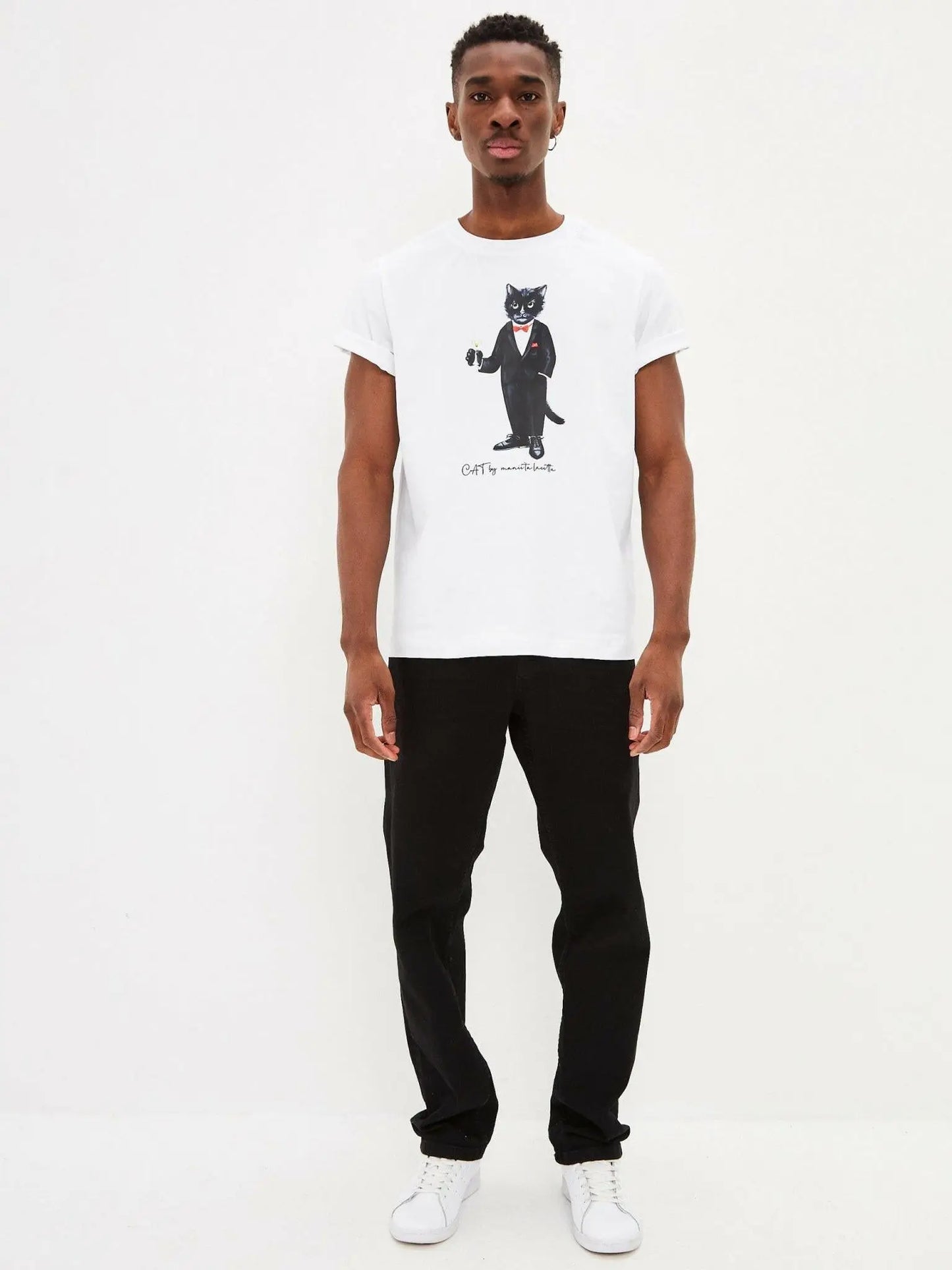 White t-shirt dandy cat - Funny Cat T-shirt | For Cat Lovers | CAT by maniita lacitta