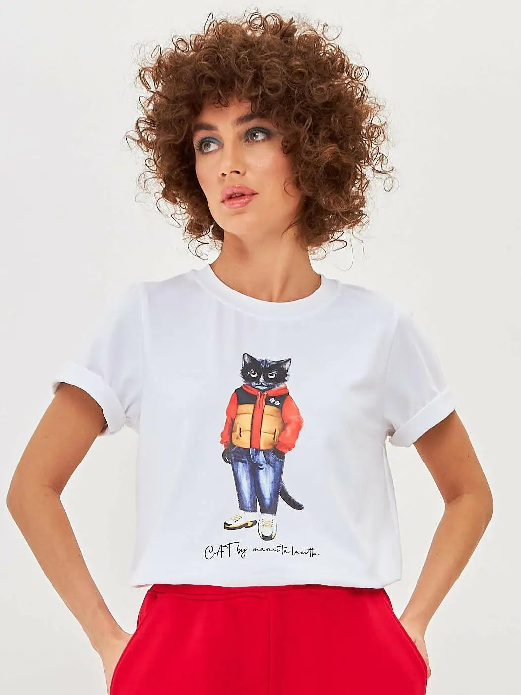 White t-shirt sport casual cat - Funny Cat T-shirt | For Cat Lovers | CAT by maniita lacitta