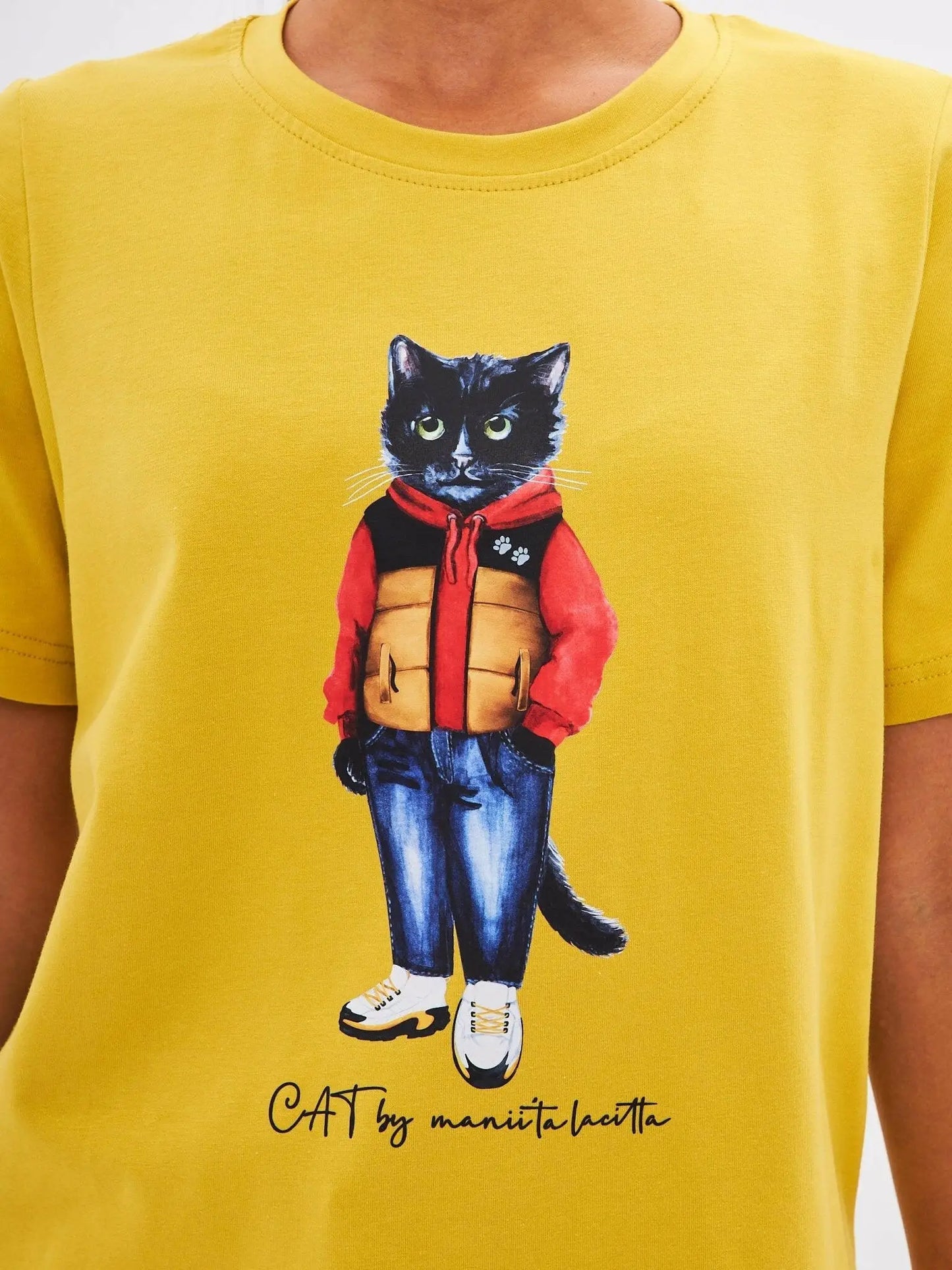 Yellow printed t-shirt sport casual cat - Funny Cat T-shirt | For Cat Lovers | CAT by maniita lacitta