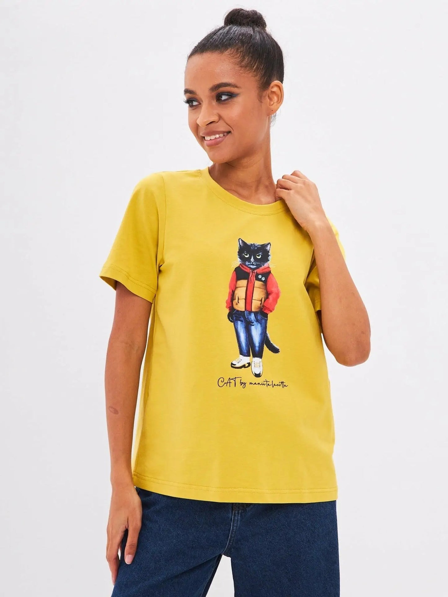 Yellow printed t-shirt sport casual cat - Funny Cat T-shirt | For Cat Lovers | CAT by maniita lacitta