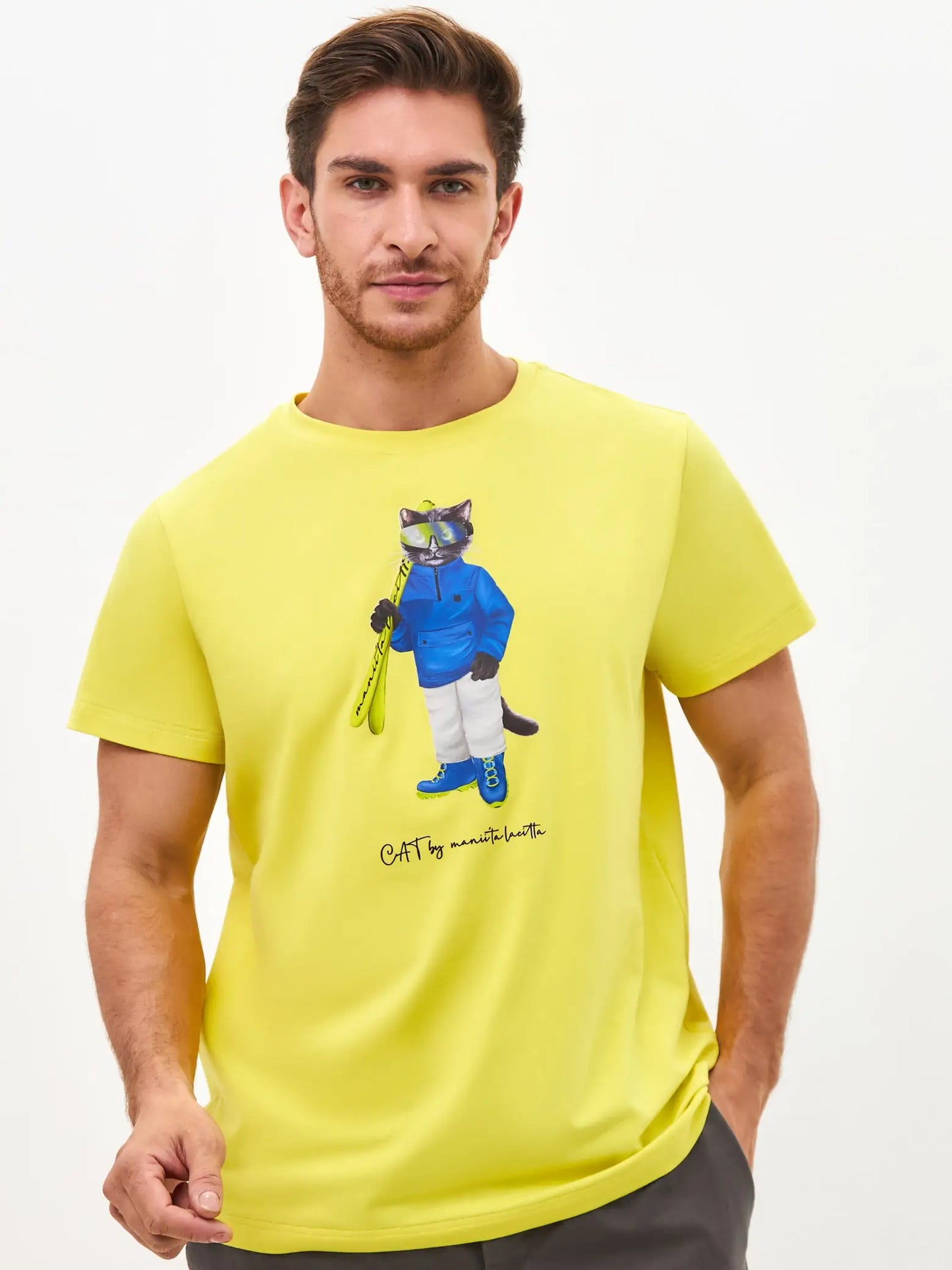 Yellow Printed T-shirt SKI CAT - T-shirt