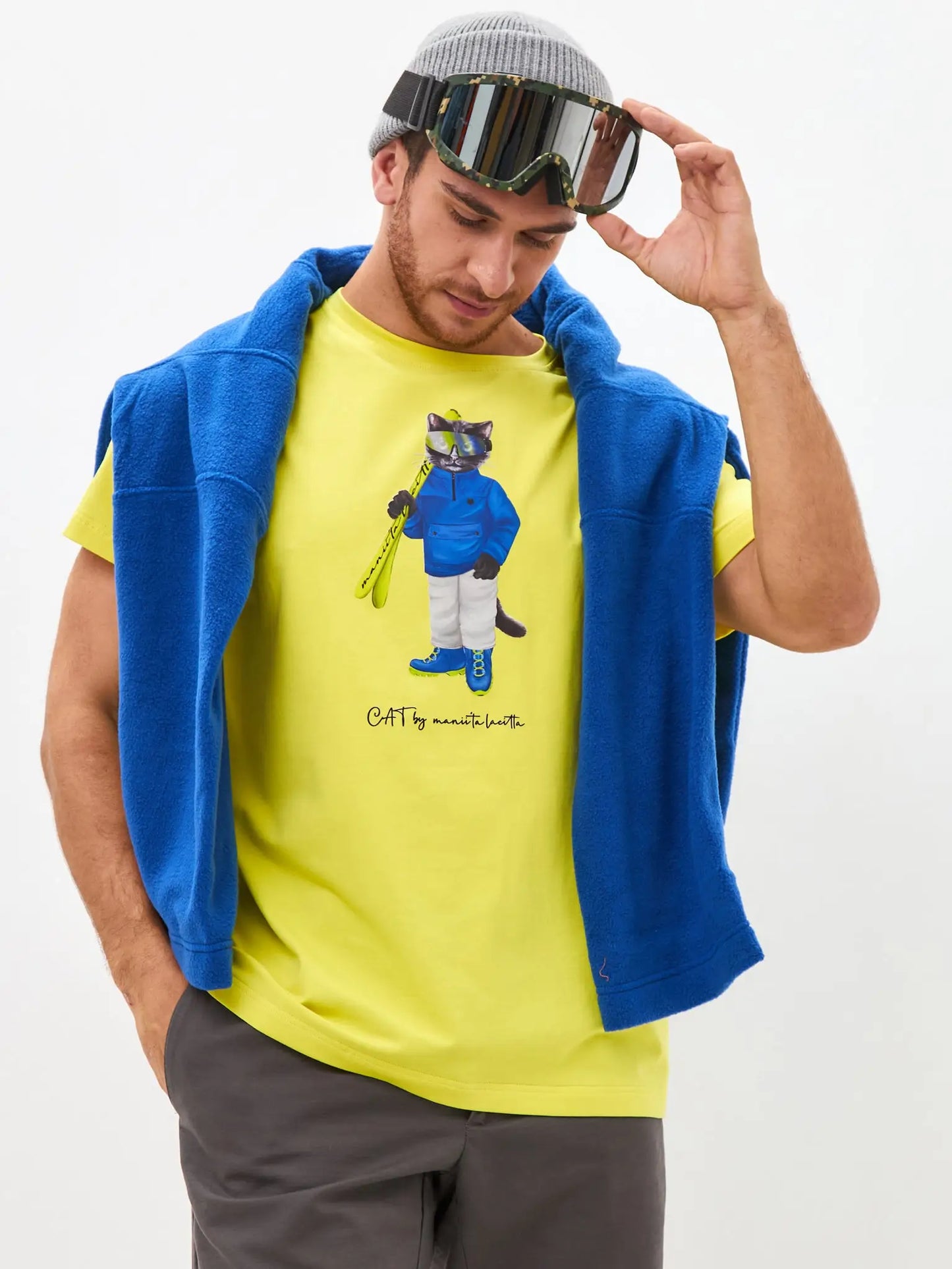 Yellow Printed T-shirt SKI CAT - T-shirt