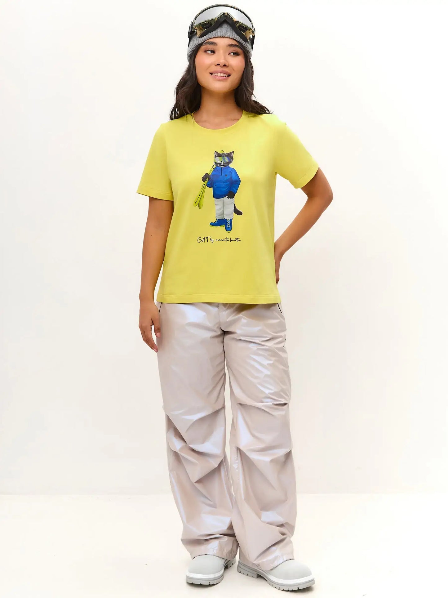 Yellow Printed T-shirt SKI CAT - T-shirt