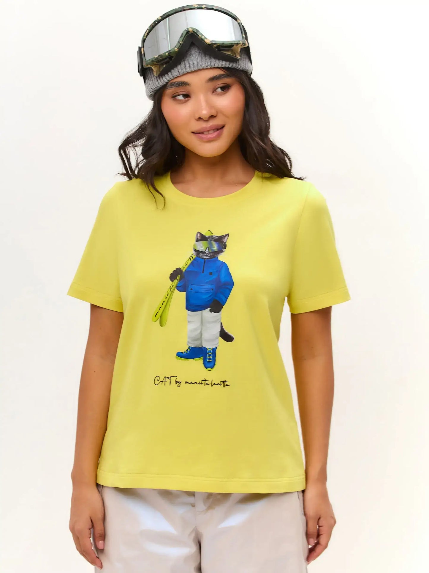 Yellow Printed T-shirt SKI CAT - T-shirt