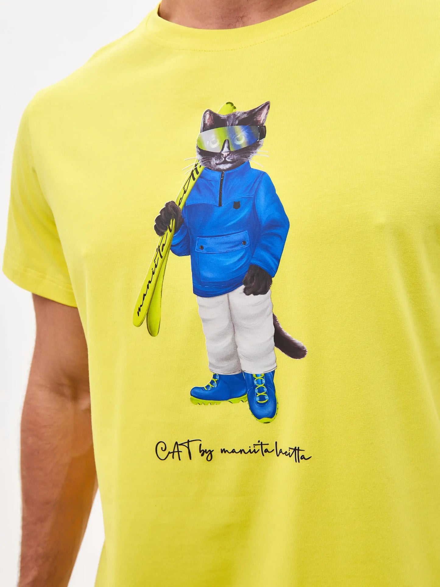 Yellow Printed T-shirt SKI CAT - T-shirt