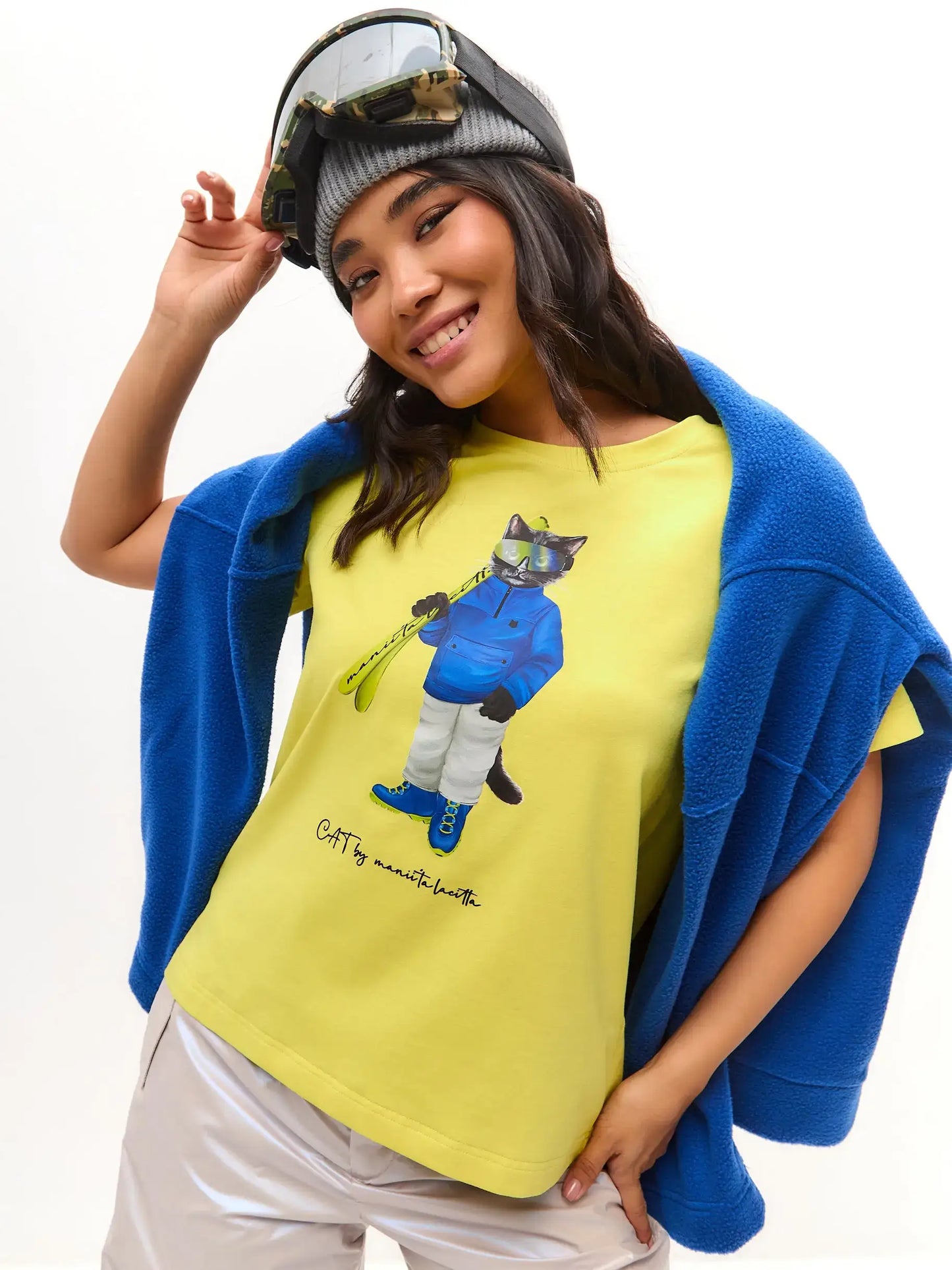 Yellow Printed T-shirt SKI CAT - T-shirt