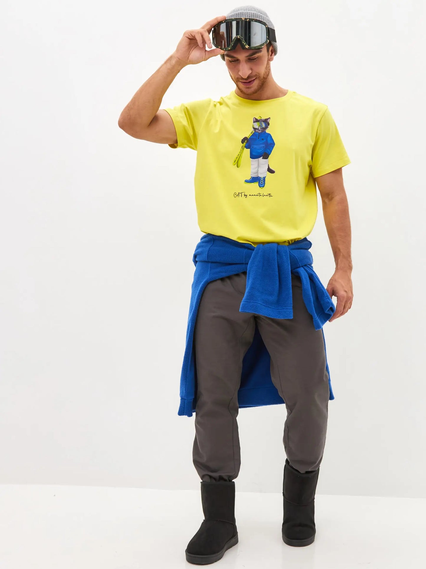 Yellow Printed T-shirt SKI CAT - T-shirt