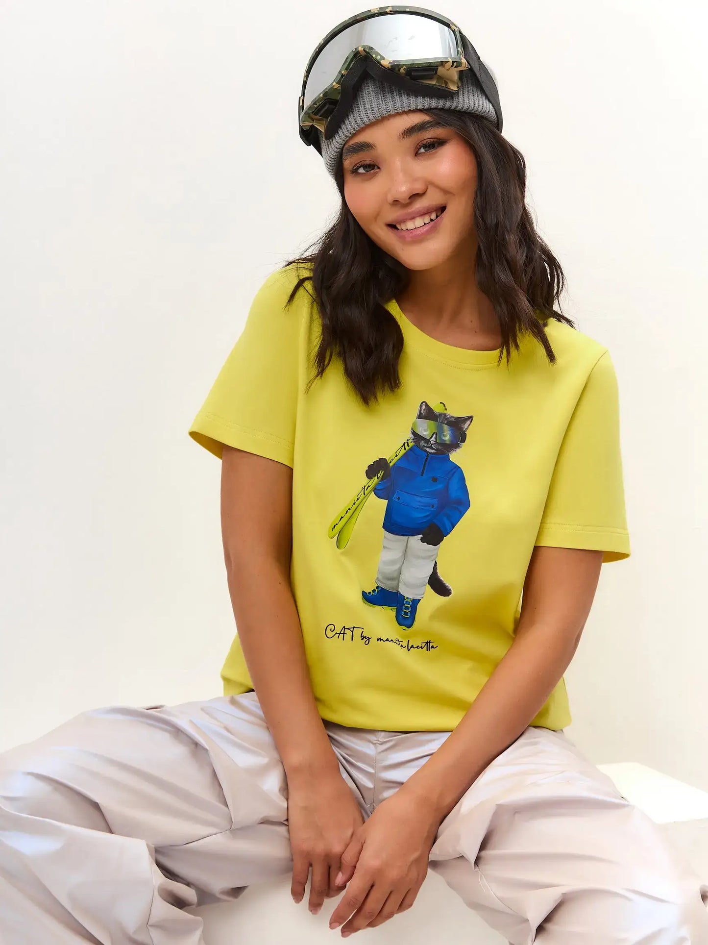 Yellow Printed T-shirt SKI CAT - T-shirt