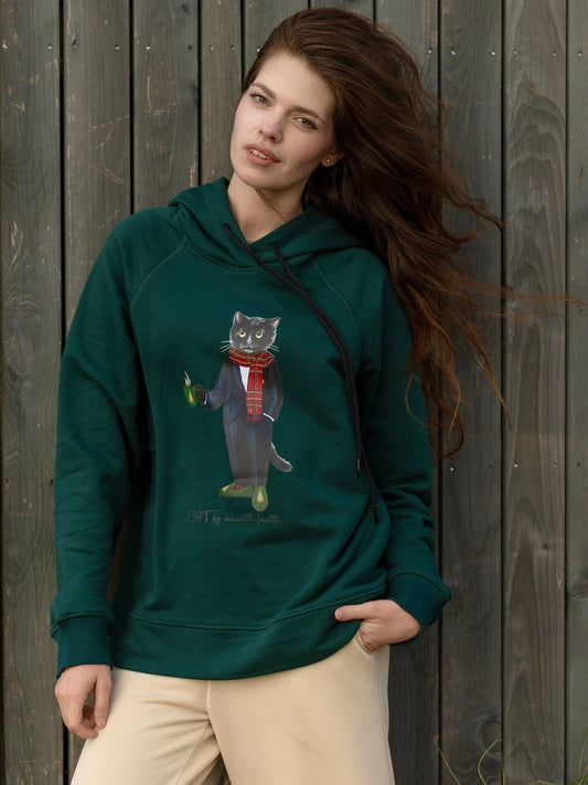 Grüner Hoodie Neujahr Katze