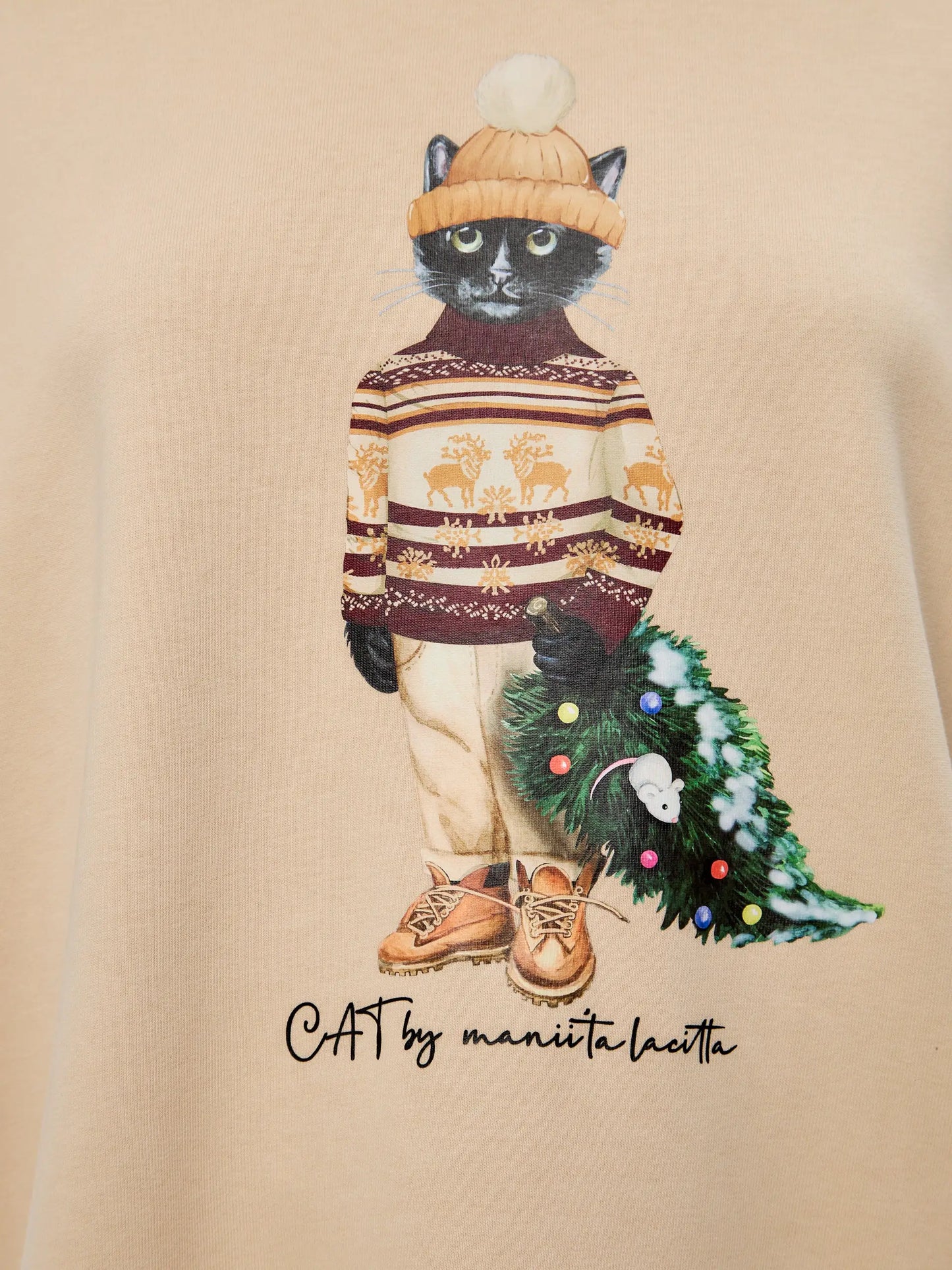 Beige oversized hoodie christmas cat - Funny Cat Hoodie & sweatshirt | For Cat Lovers | CAT by maniita