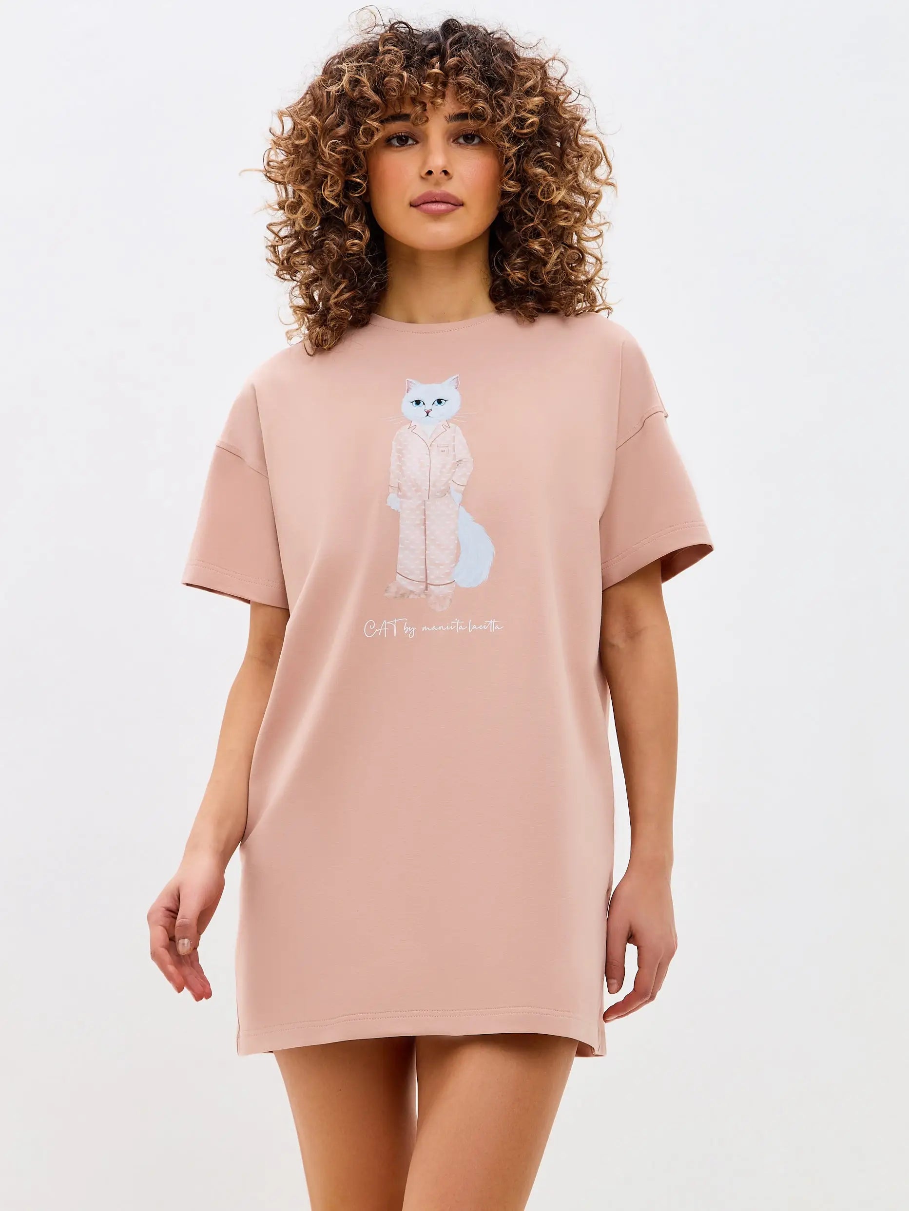 Beige oversized t-shirt pajamas cat - Funny Cat Loungewear | For Cat Lovers | CAT by maniita lacitta