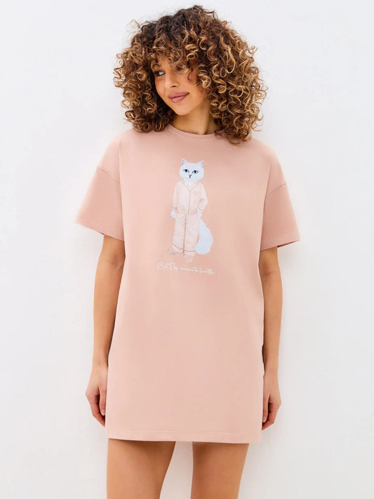 Beige oversized t-shirt pajamas cat - Funny Cat Loungewear | For Cat Lovers | CAT by maniita lacitta