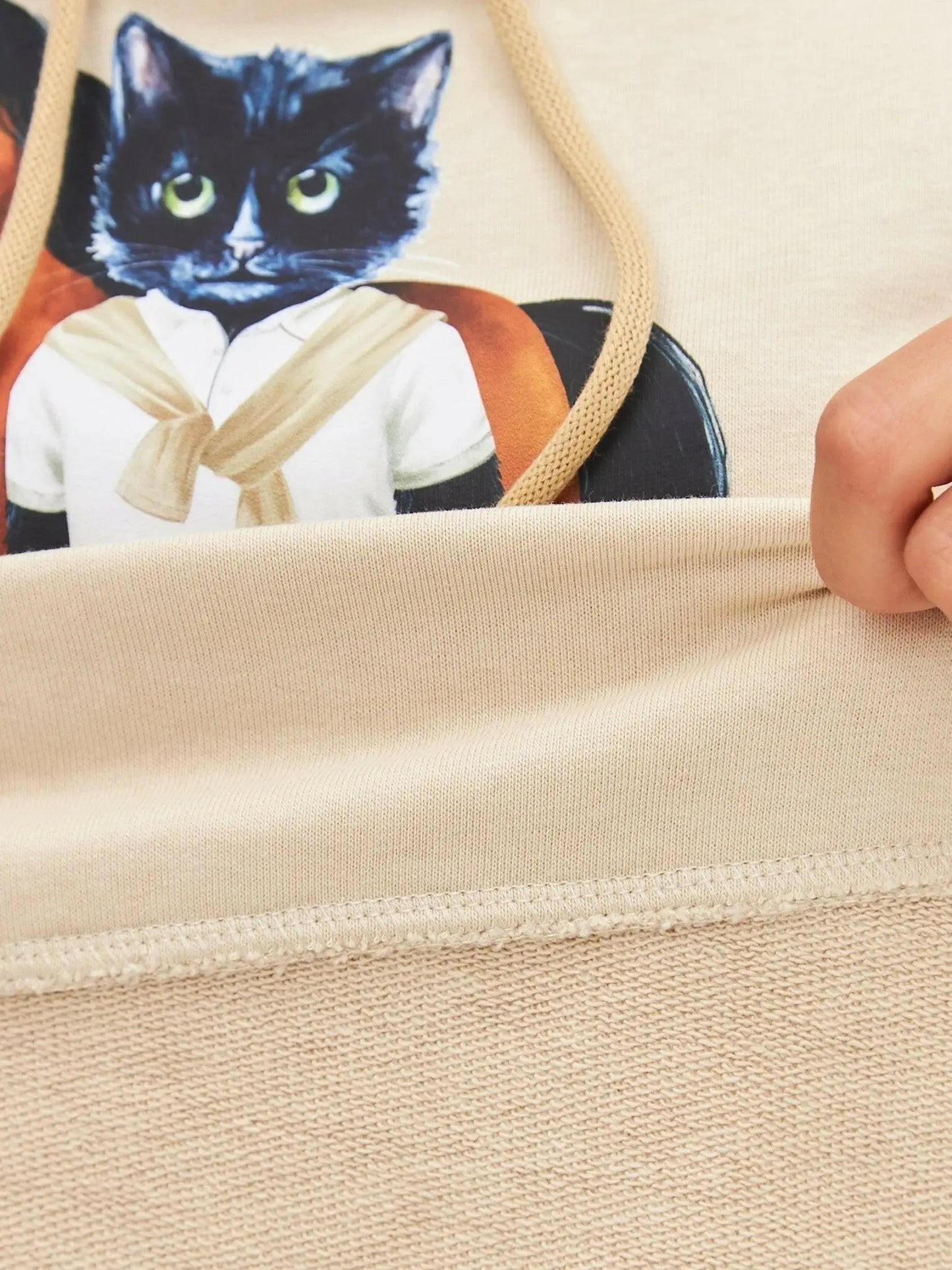 Beige printed hoodie rider cat - Funny Cat Hoodie & sweatshirt | For Cat Lovers | CAT by maniita
