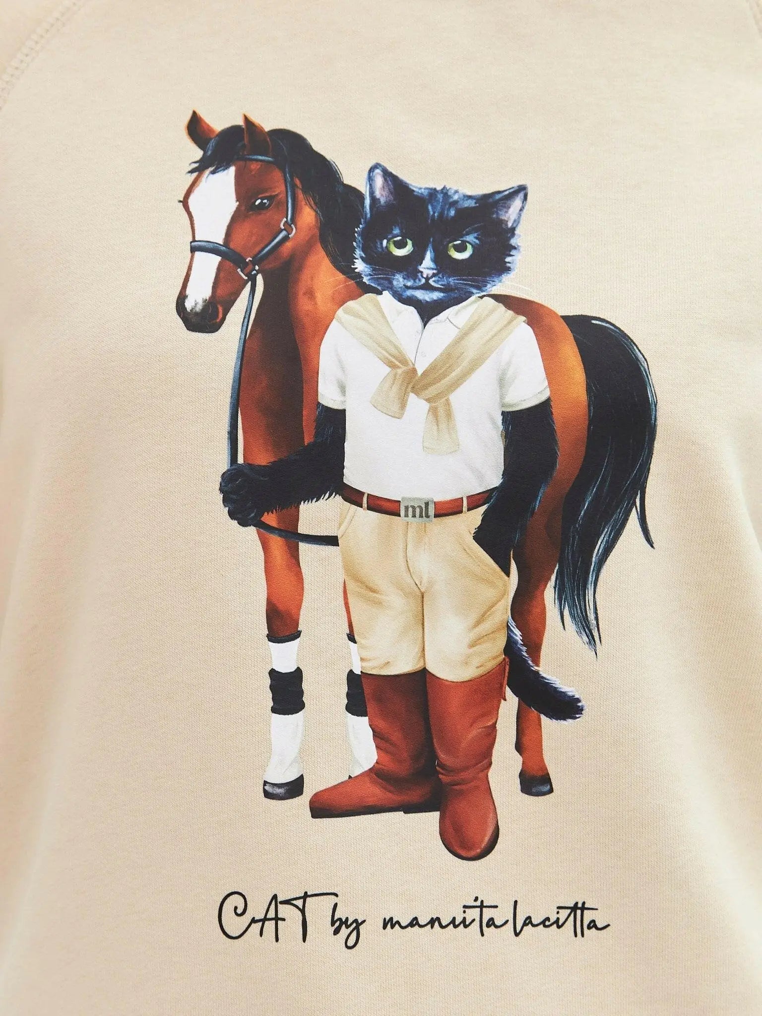 Beige printed hoodie rider cat - Funny Cat Hoodie & sweatshirt | For Cat Lovers | CAT by maniita